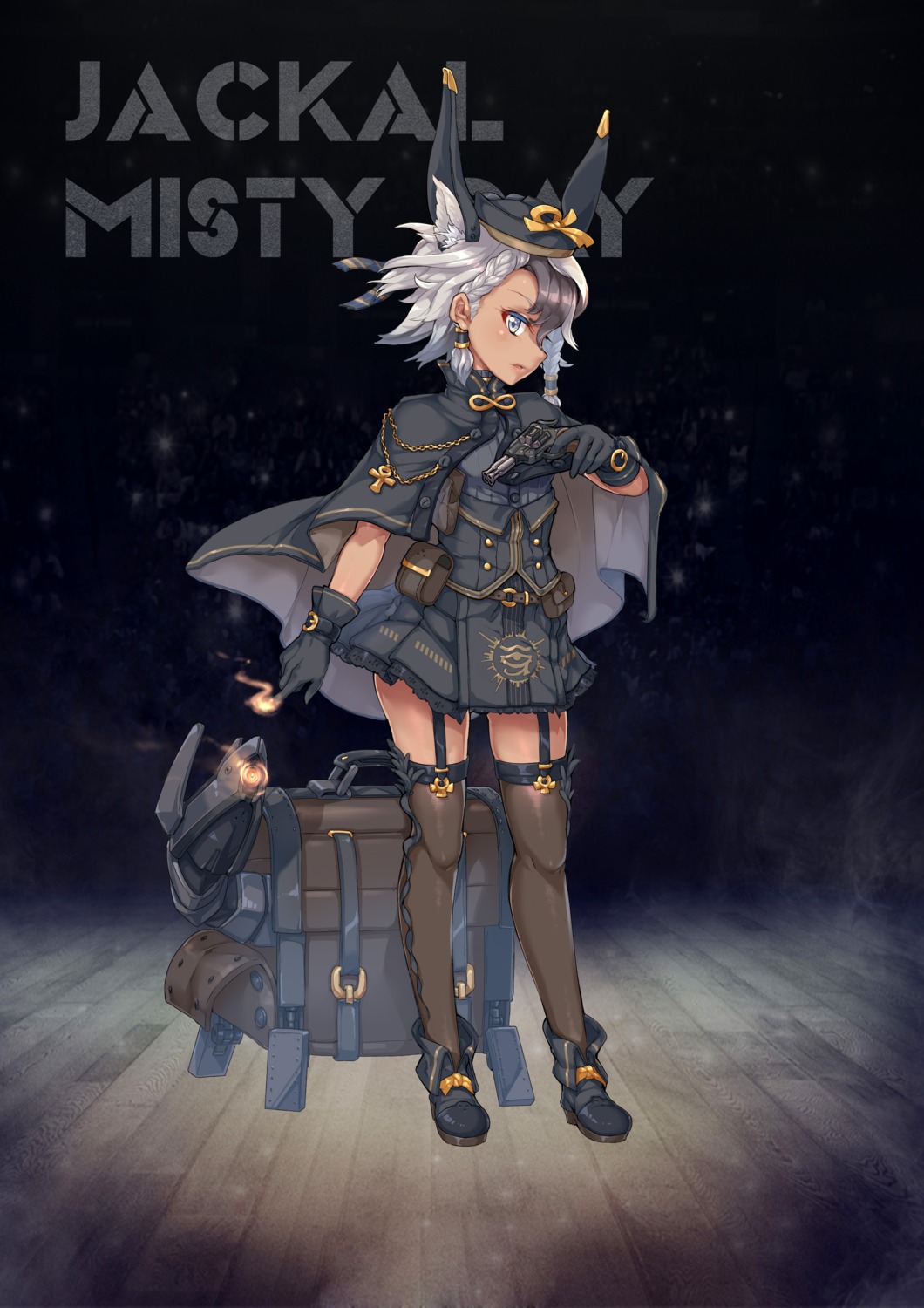 animal_ears, gun, jackal_(zhanjianshaonv), sirills, stockings, thighhighs, uniform, zhanjianshaonv