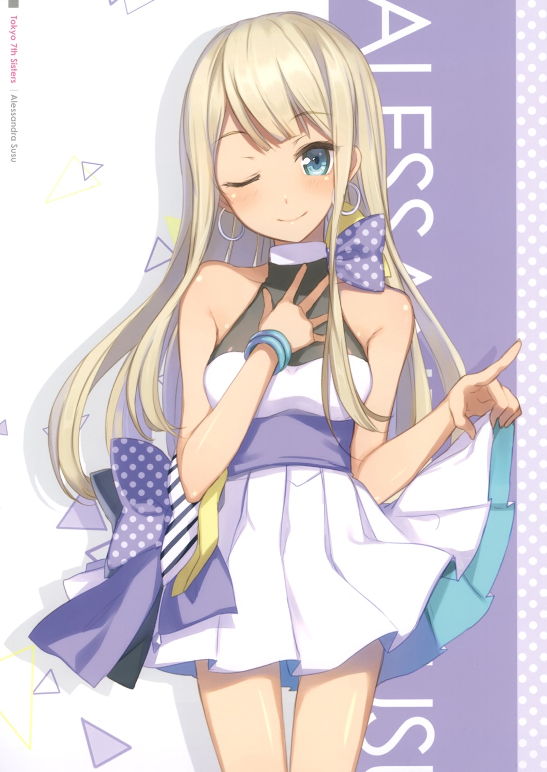 6u, alessandra_susu, breast_hold, dress, eternal_land, skirt_lift, tokyo_7th_sisters