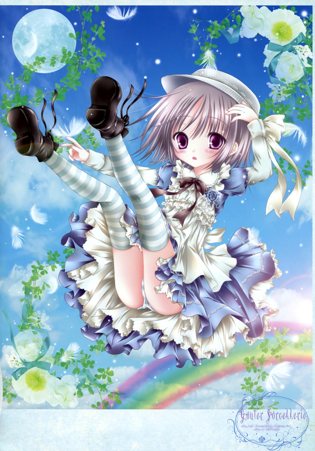 albion_sin, dress, heels, mubi_alice, pantsu, shimapan, skirt_lift, thighhighs