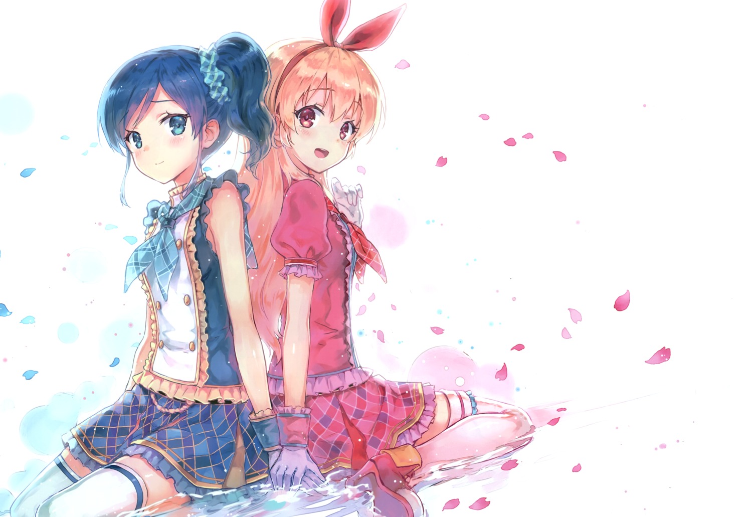 aikatsu!, heels, hiten, hitenkei, hoshimiya_ichigo, kiriya_aoi, thighhighs, uniform, wet