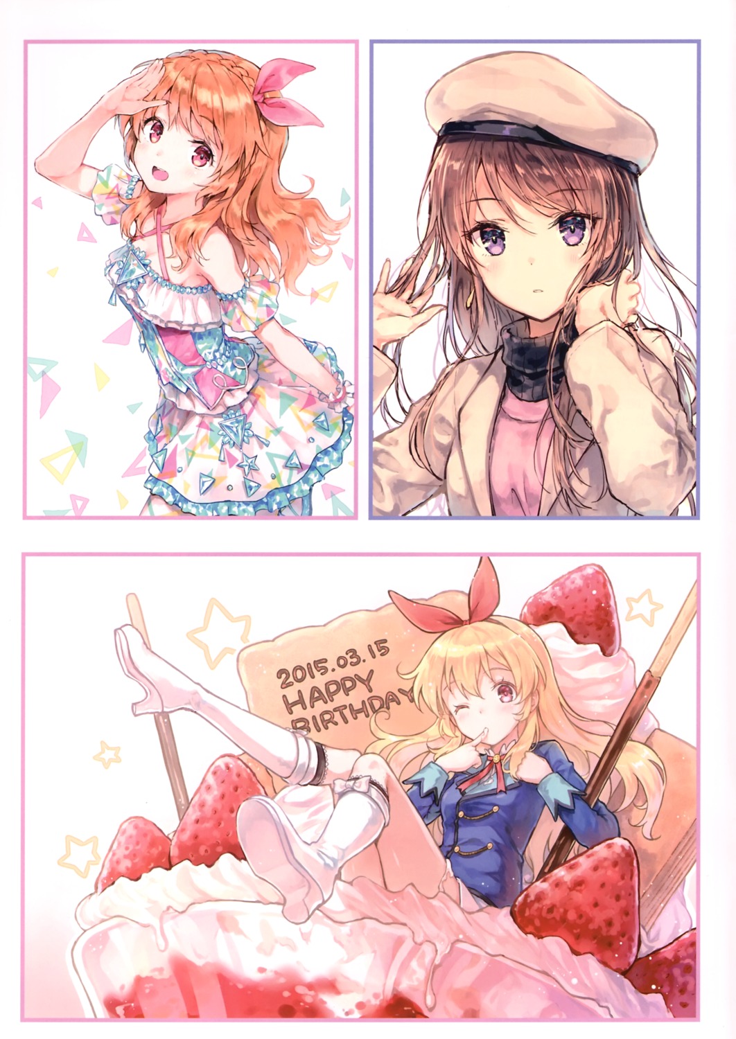 aikatsu!, cleavage, cream, dress, heels, hiten, hitenkei, hoshimiya_ichigo, oozora_akari, shibuki_ran, uniform