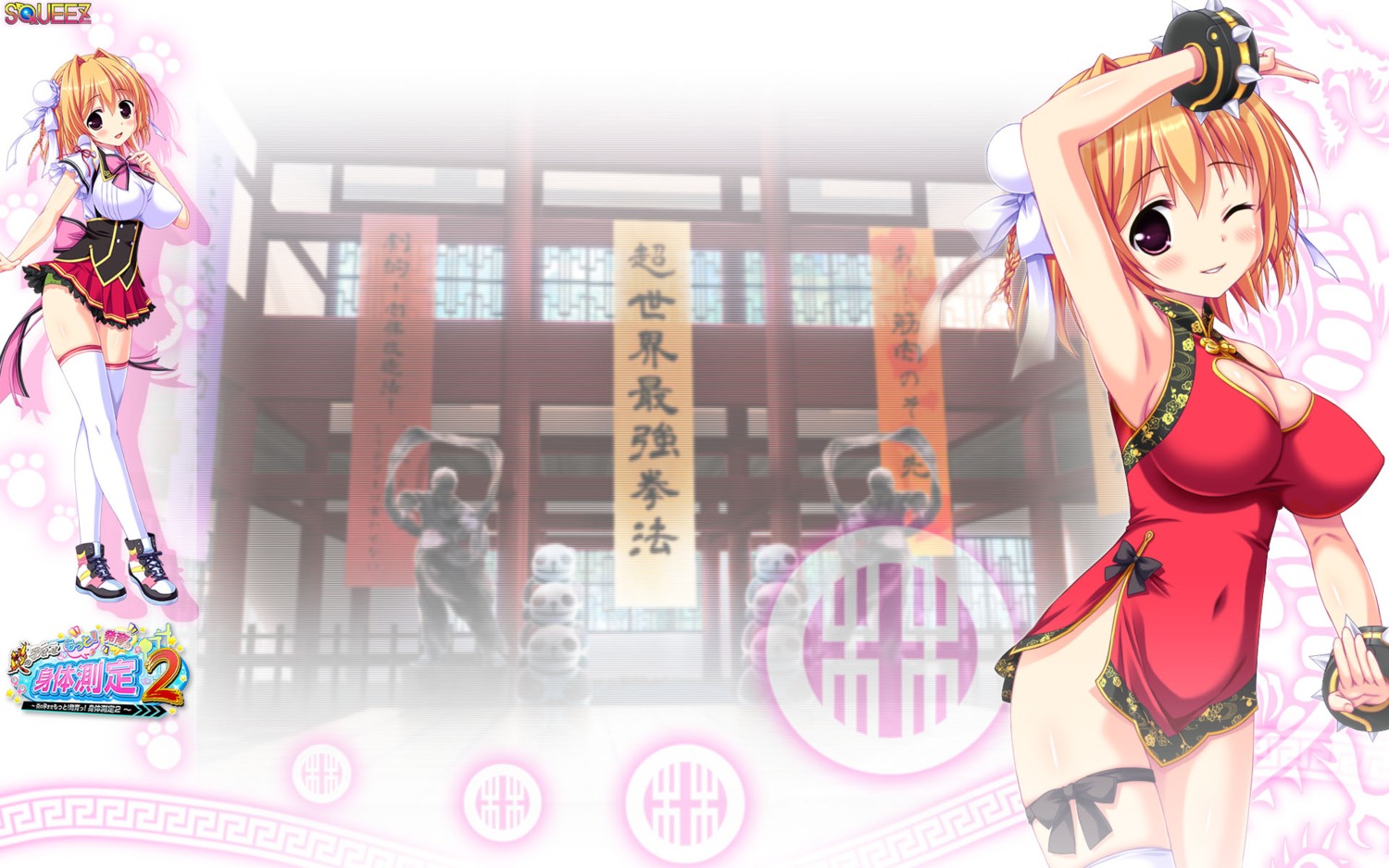 chinadress, cleavage, garter, honoo_no_haramase_motto!_hatsuiku!_karada_sokutei_2, pantsu, seifuku, skirt_lift, squeez