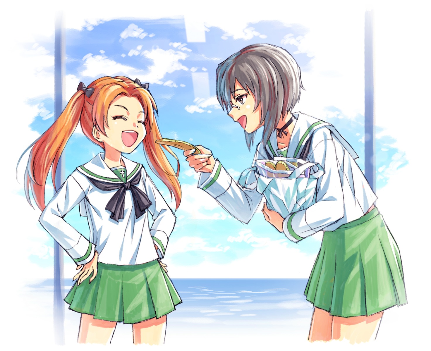 girls_und_panzer, kadotani_anzu, kawashima_momo, megane, seifuku, shinshin
