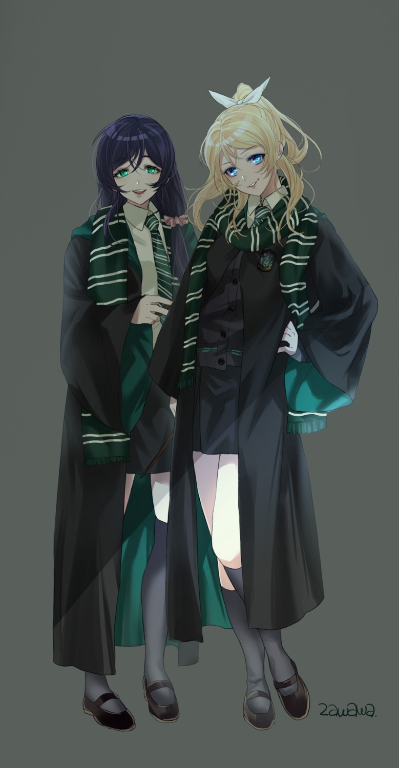 ayase_eli, cosplay, harry_potter, love_live!, love_live!_(series), seifuku, thighhighs, toujou_nozomi