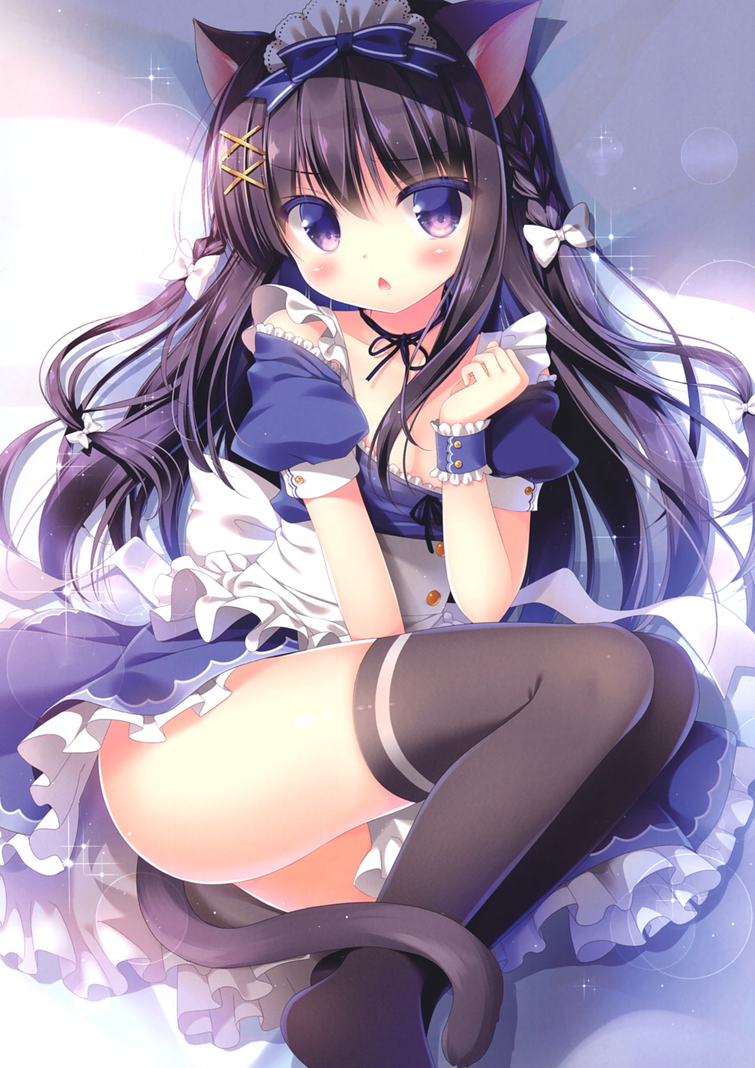 animal_ears, cleavage, kuro_(sasai_saji), maid, nekomimi, sasai_saji, tail, thighhighs, watakubi