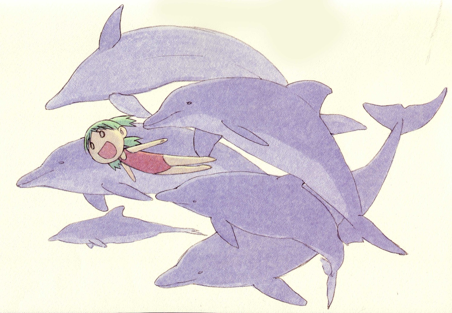 azuma_kiyohiko, koiwai_yotsuba, paper_texture, swimsuits, yotsubato!