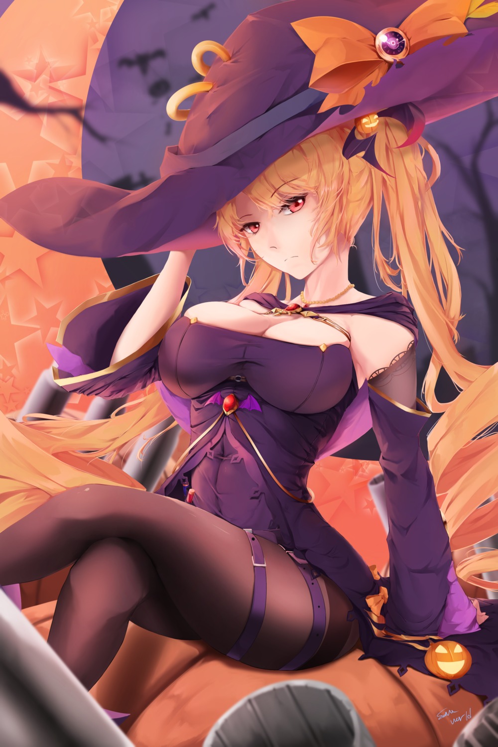 azur_lane, cleavage, garter, halloween, nelson_(azur_lane), pantyhose, sonaworld, witch