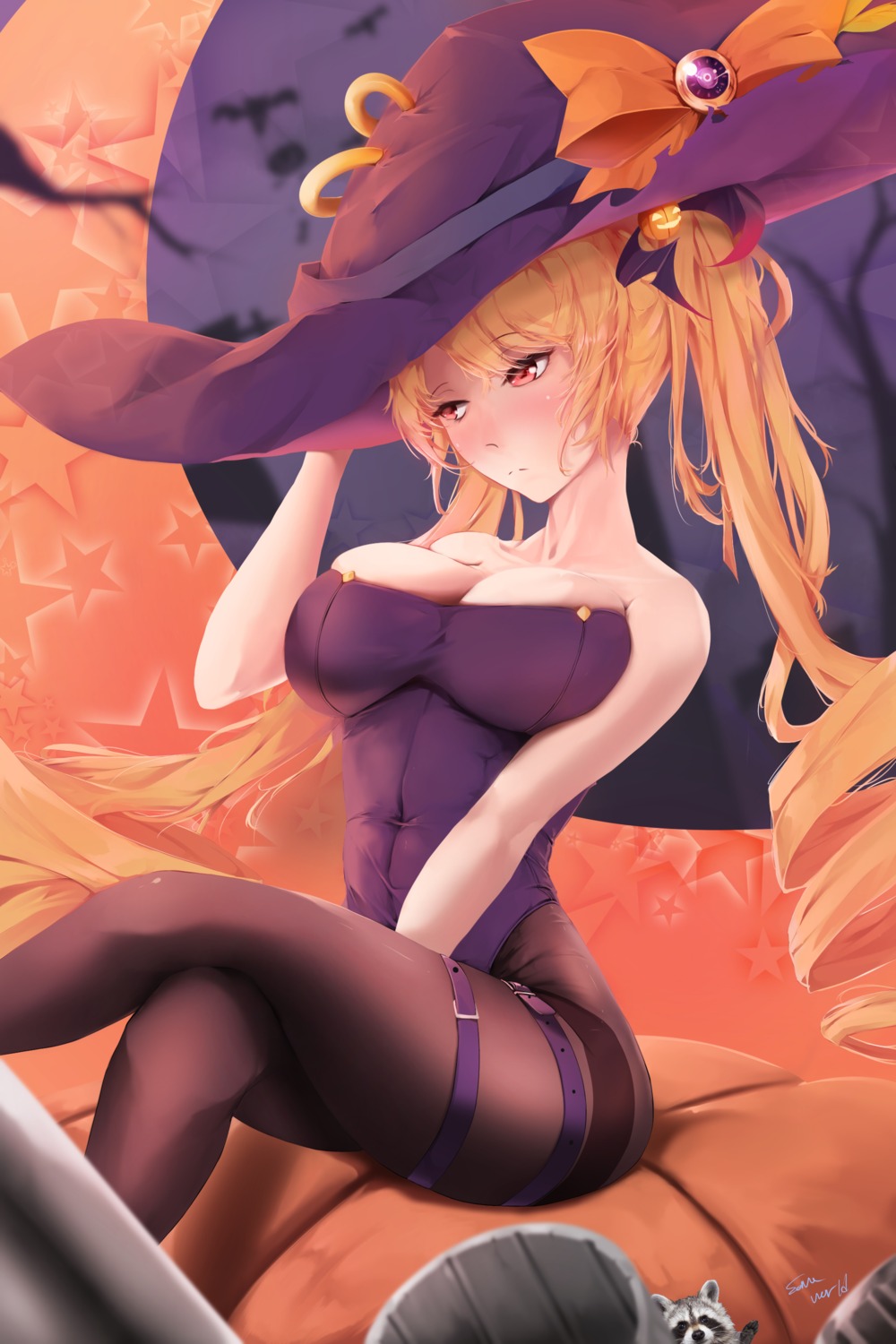 azur_lane, breast_hold, cleavage, garter, halloween, nelson_(azur_lane), pantyhose, sonaworld, witch