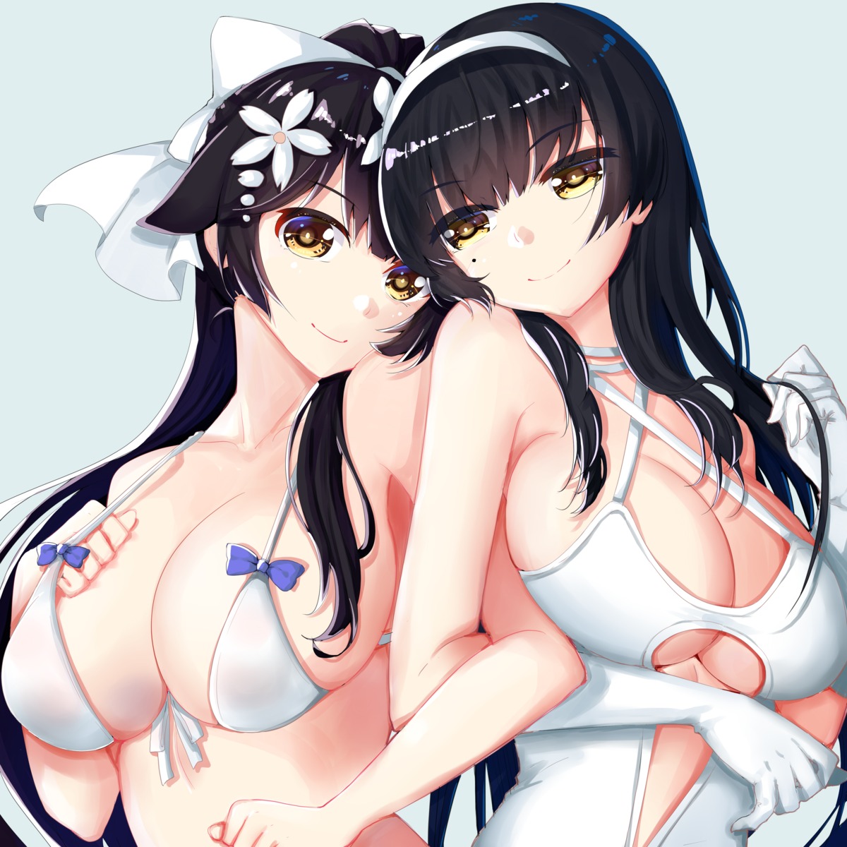 atago_(azur_lane), azur_lane, bikini_top, cosplay, crossover, girls_frontline, mahou_shounen, qbz-95_(girls_frontline), qbz-97_(girls_frontline), swimsuits, takao_(azur_lane)