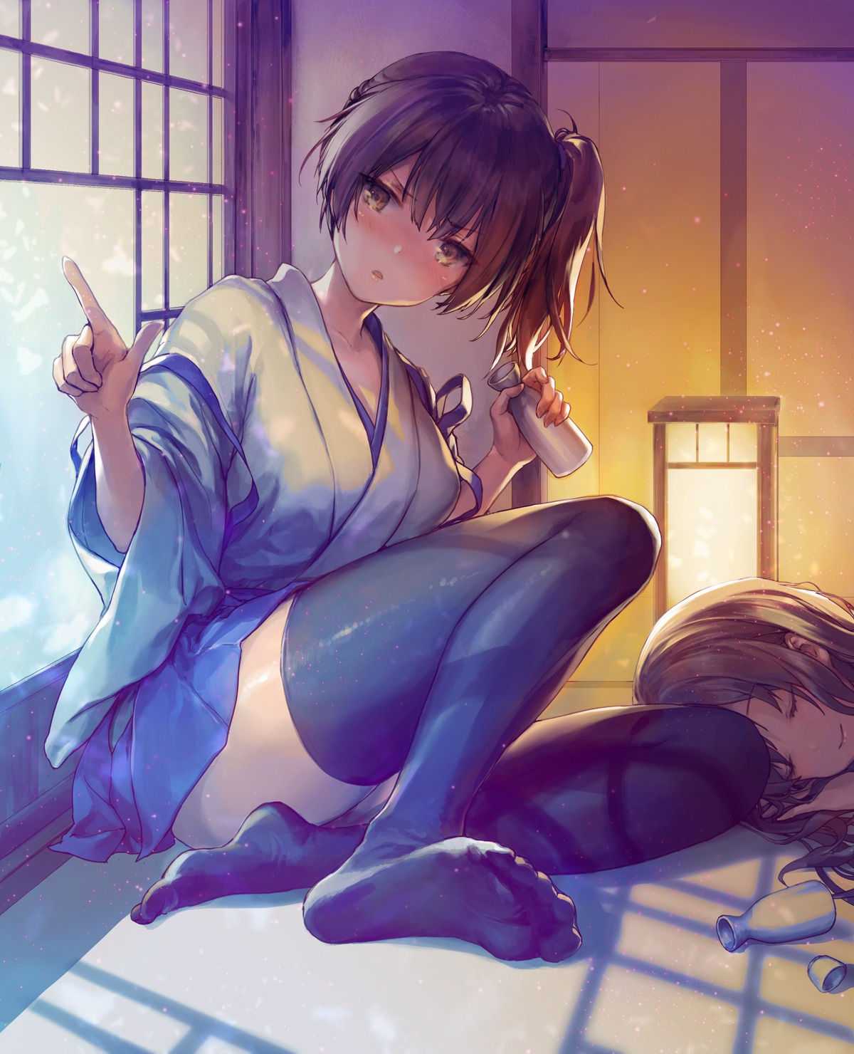 888myrrh888, akagi_(kancolle), feet, japanese_clothes, kaga_(kancolle), kantai_collection, thighhighs
