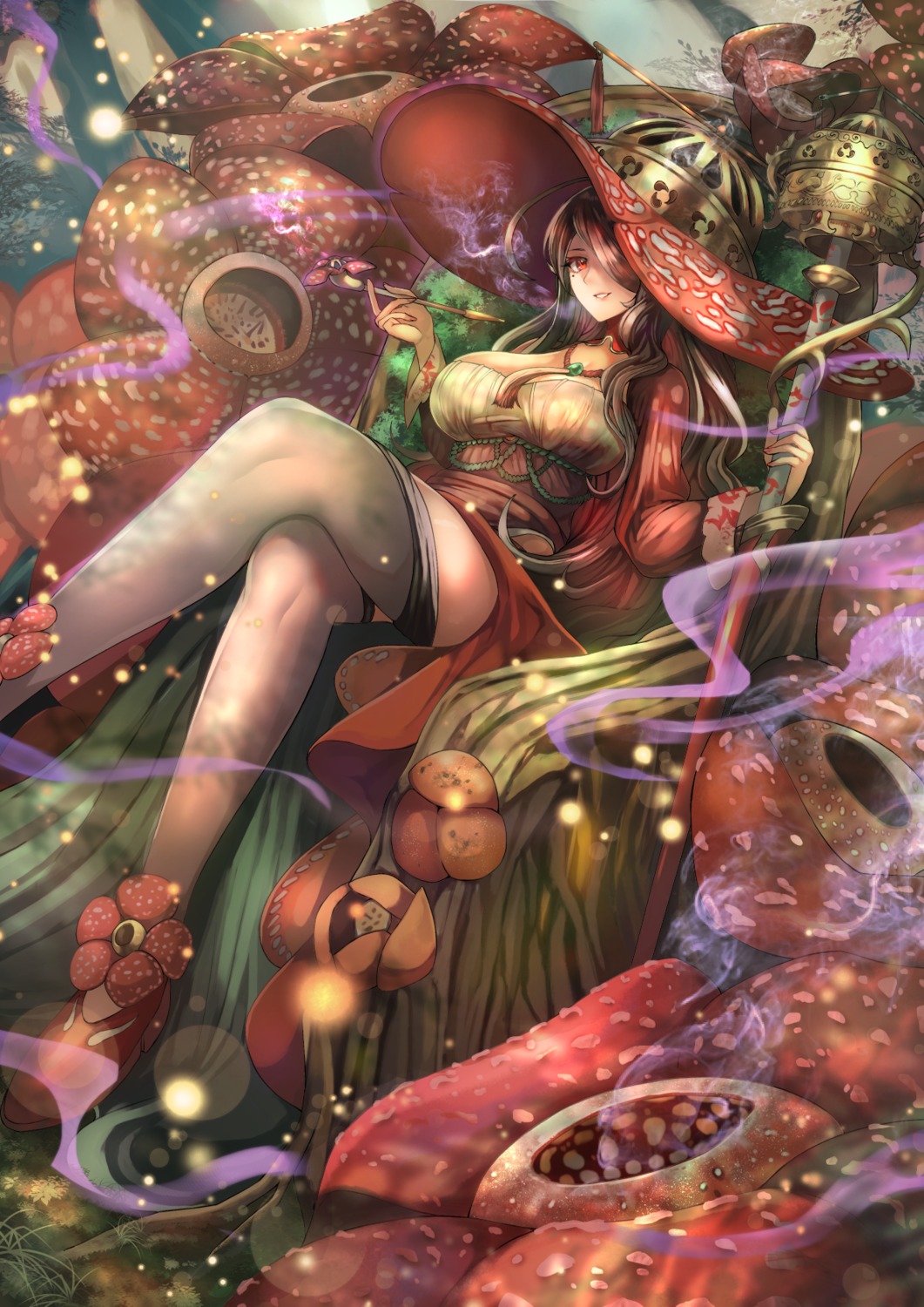 anthropomorphization, cleavage, ohako_(ohako1818), smoking, thighhighs, weapon