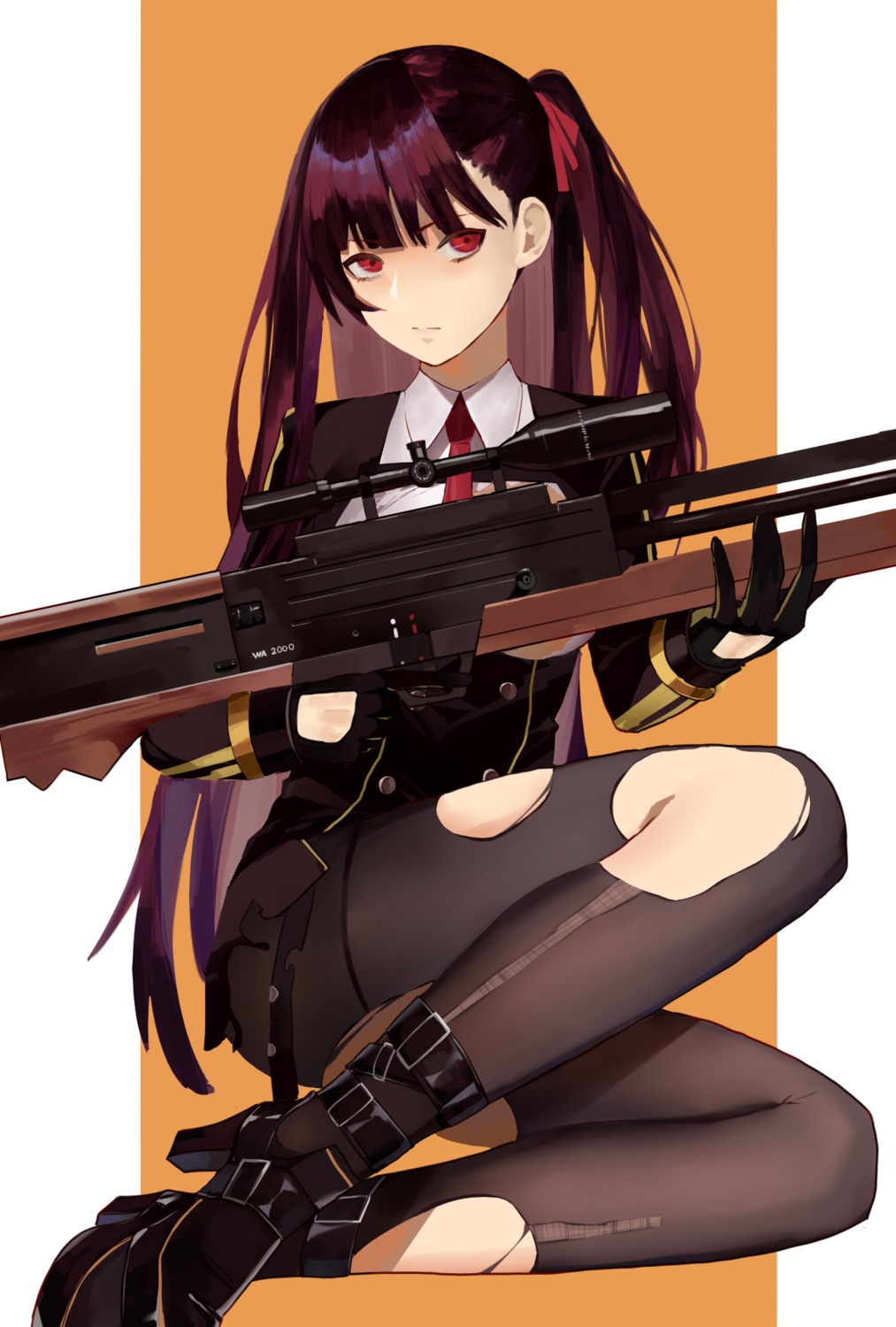 girls_frontline, gun, heels, pantyhose, torn_clothes, vic, wa2000_(girls_frontline)