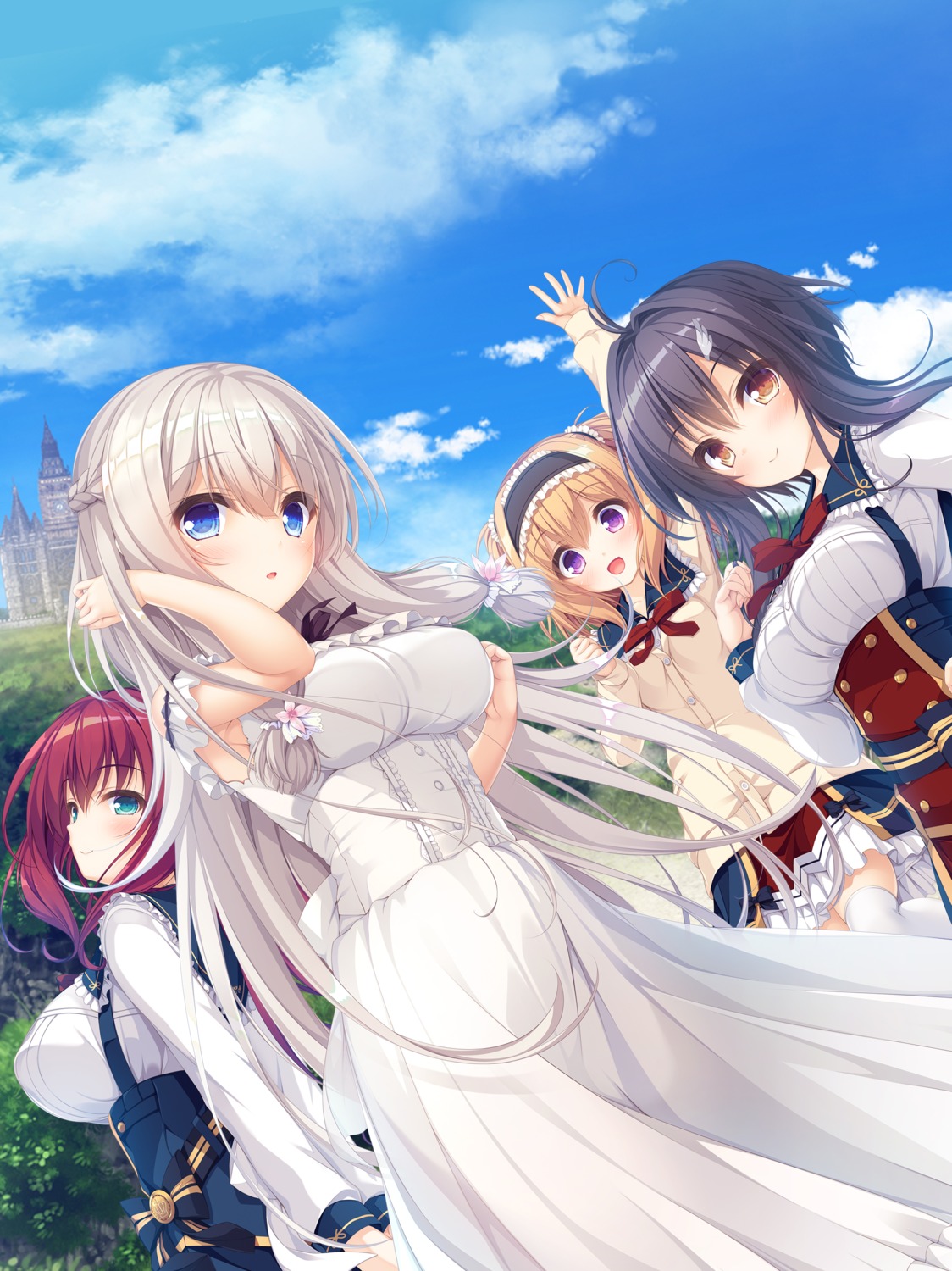 aino_miori, dress, kimihara_yua, mikagami_mamizu, mishiro_alice, pieces/wataridori_no_somnium, seifuku, sweater