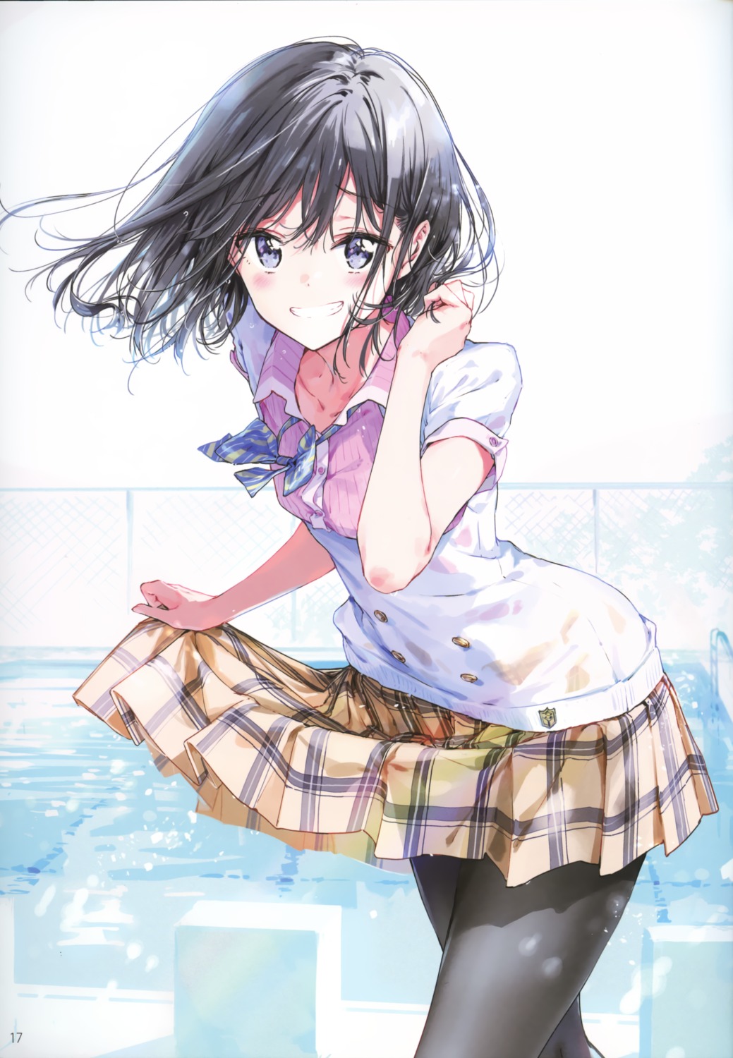 adagaki_aki, atelier_tiv_artworks, masamune-kun_no_revenge, pantyhose, seifuku, skirt_lift, tiv, wet_clothes