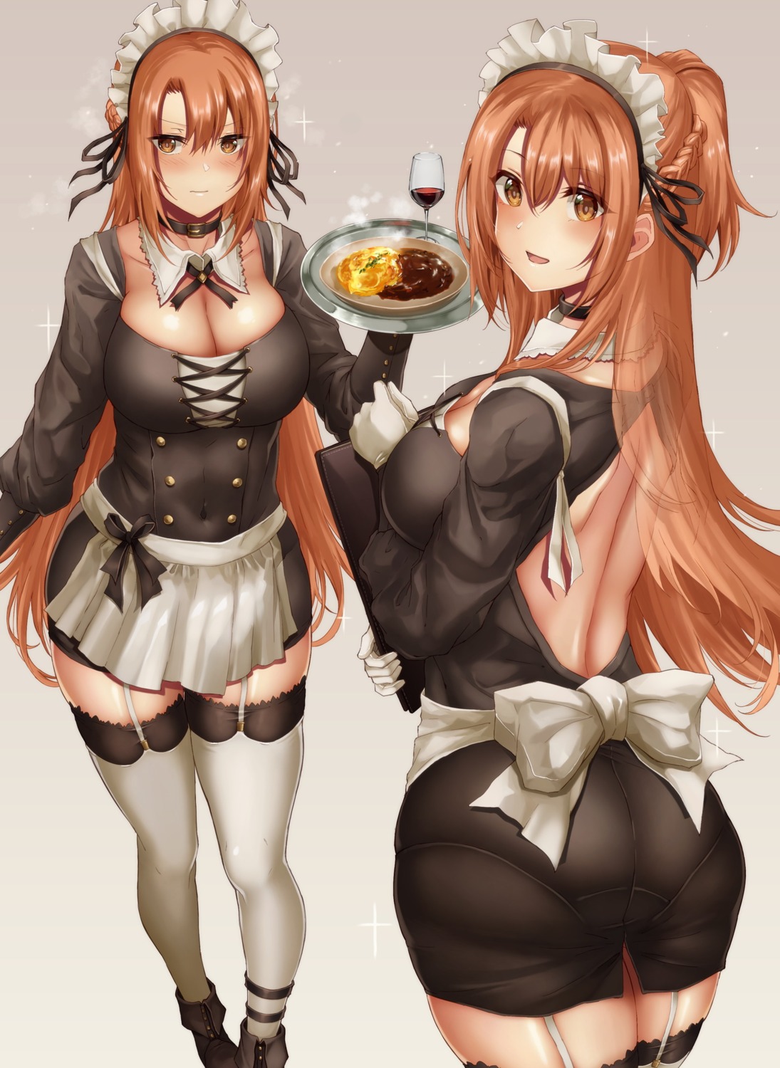 ass, asuna_(sword_art_online), cleavage, hikari_(komitiookami), maid, stockings, sword_art_online, thighhighs