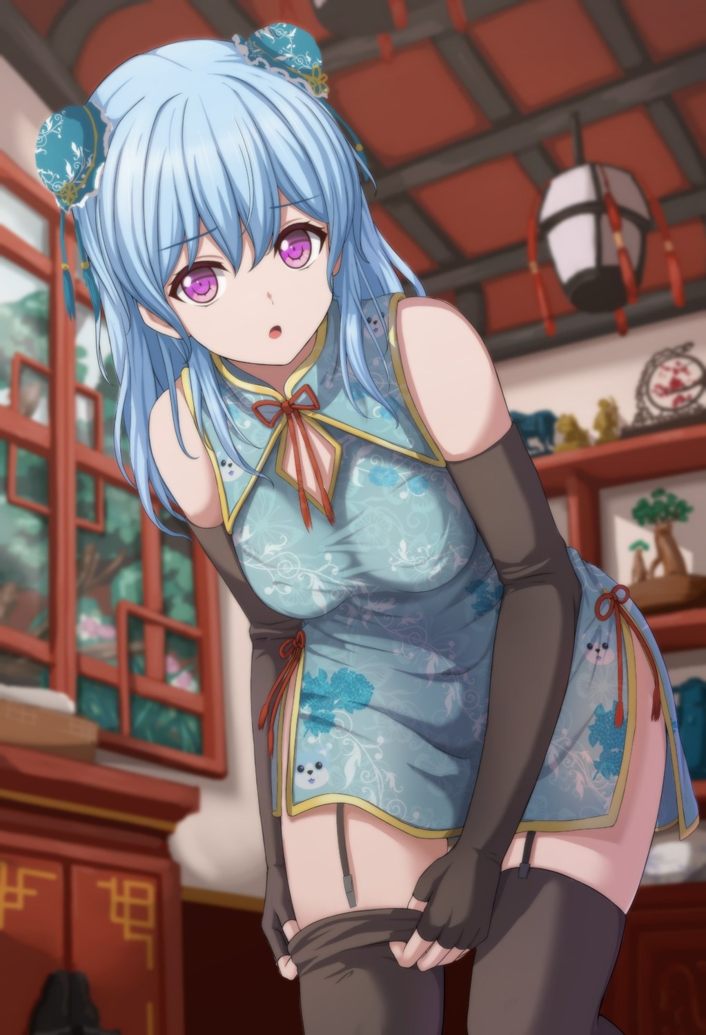 bang_dream!, chinadress, matsubara_kanon, narafume, stockings, thighhighs, undressing
