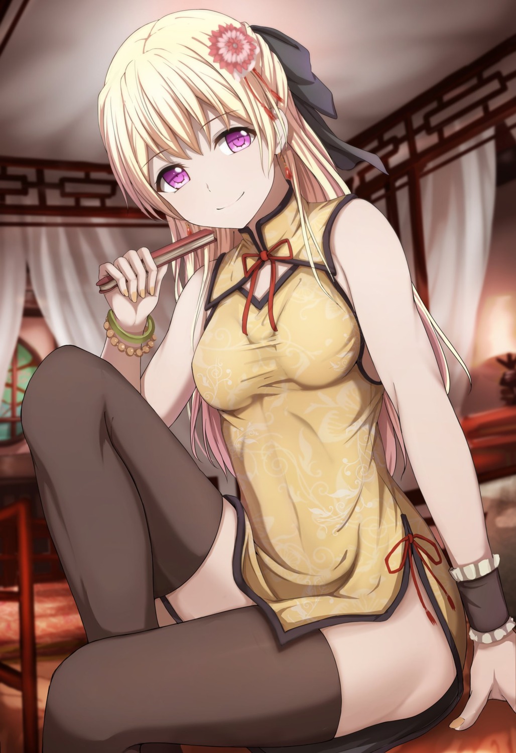 bang_dream!, chinadress, narafume, shirasagi_chisato, stockings, thighhighs