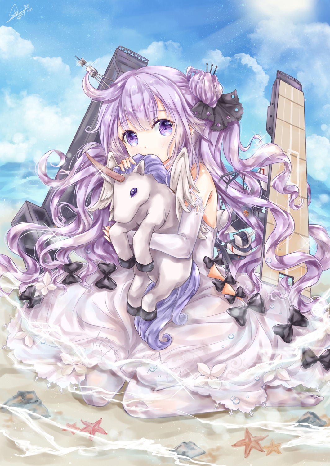 azur_lane, chohee, dress, see_through, thighhighs, unicorn_(azur_lane), wet