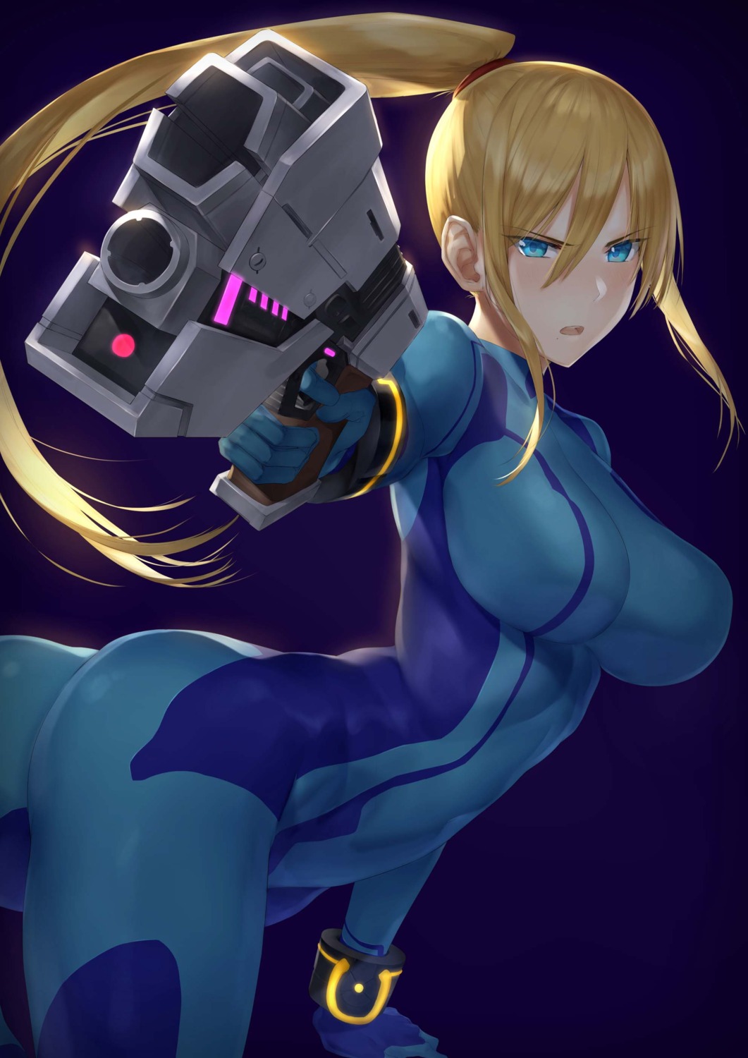 akitaka_akita, ass, bodysuit, gun, metroid, samus_aran