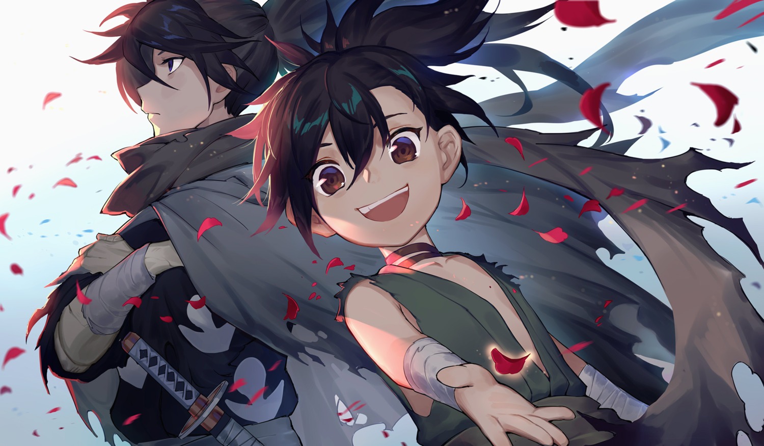 bandages, dororo_(character), dororo_(manga), hyakkimaru_(dororo), sparrow_(xici9527)