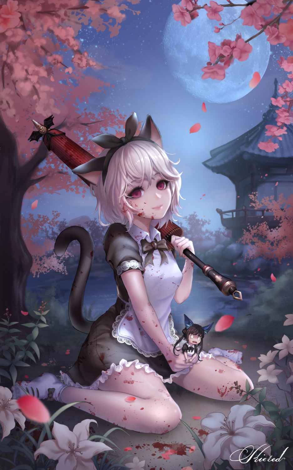 animal_ears, blade_&_soul, blood, chibi, kie_(wylee2212), lyn_(blade_&_soul), maid, nekomimi