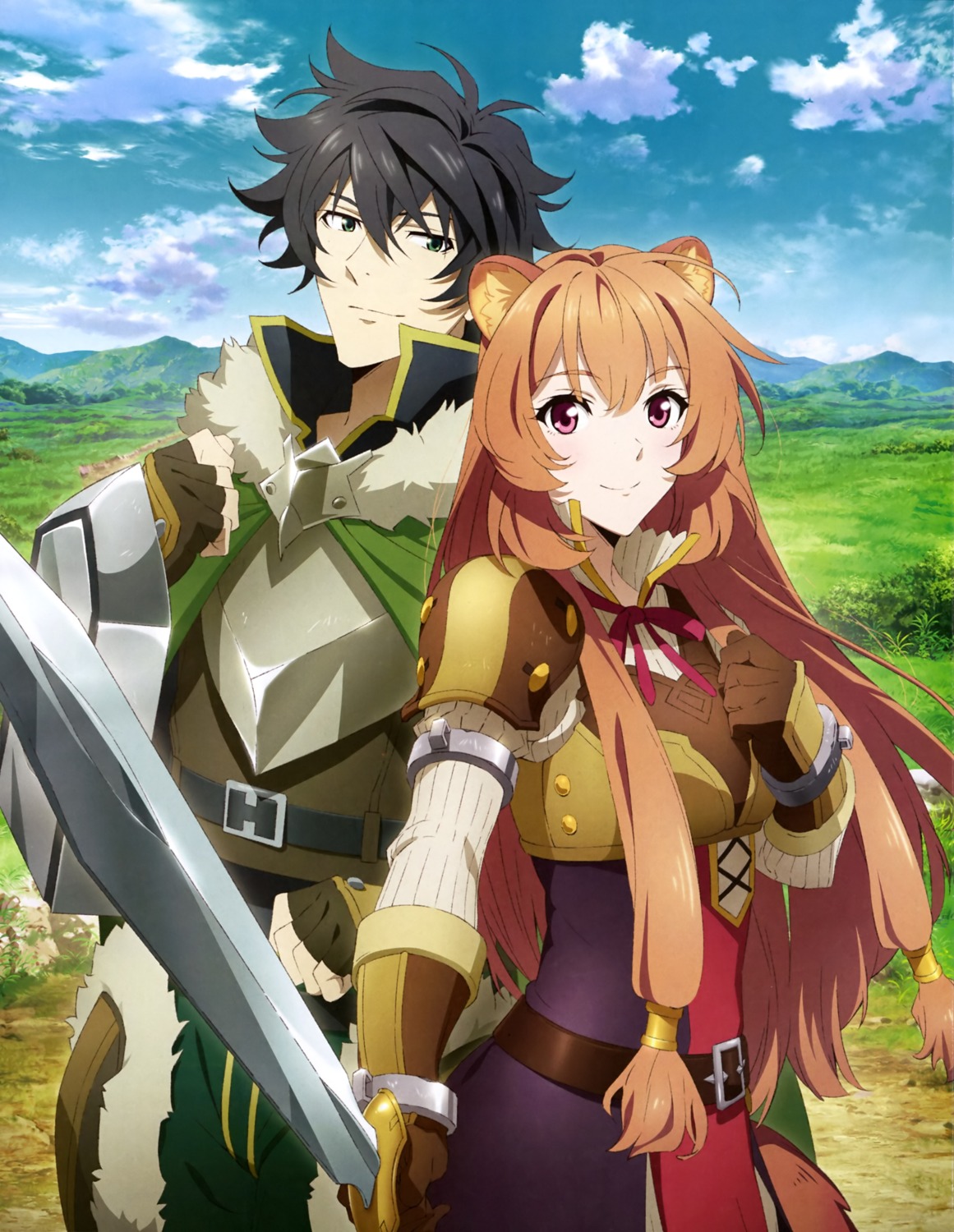 animal_ears, armor, breast_hold, dress, iwatani_naofumi, raphtalia, sword, tagme, tate_no_yuusha_no_nariagari