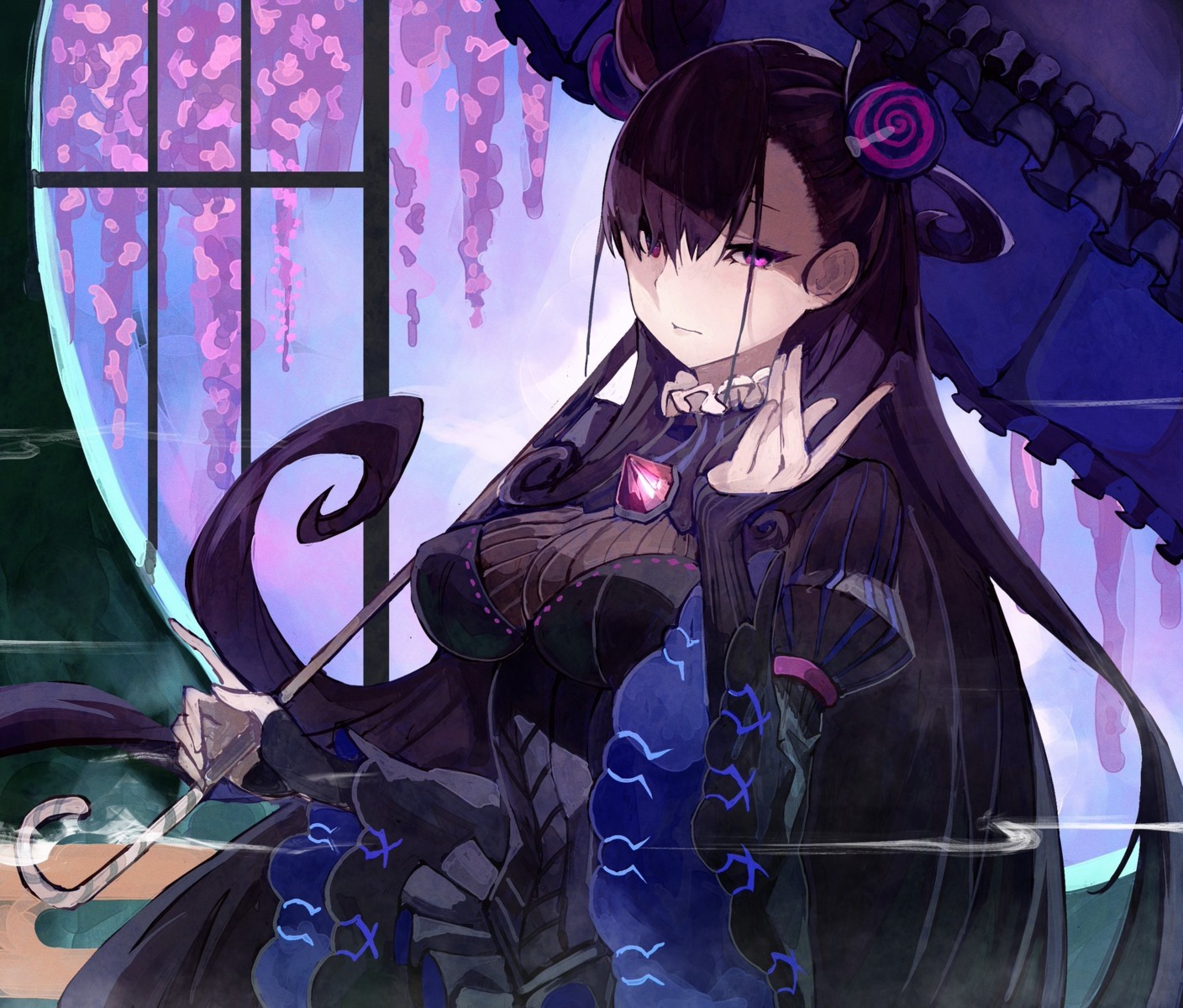 fate/grand_order, murasaki_shikibu_(fate), sanshouuo, umbrella