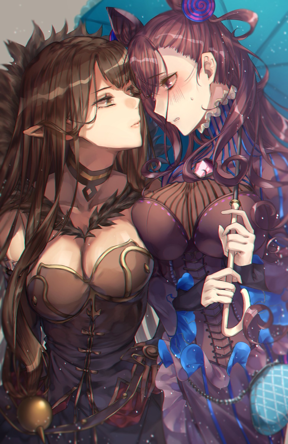 cleavage, dress, fate/apocrypha, fate/grand_order, fate/stay_night, minami_reo, murasaki_shikibu_(fate), pointy_ears
