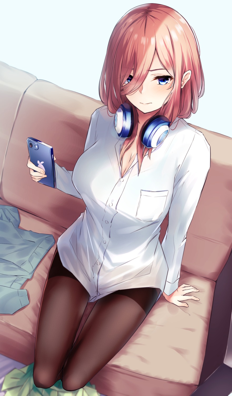 5-toubun_no_hanayome, borushichi, cleavage, headphones, nakano_miku, pantyhose, seifuku