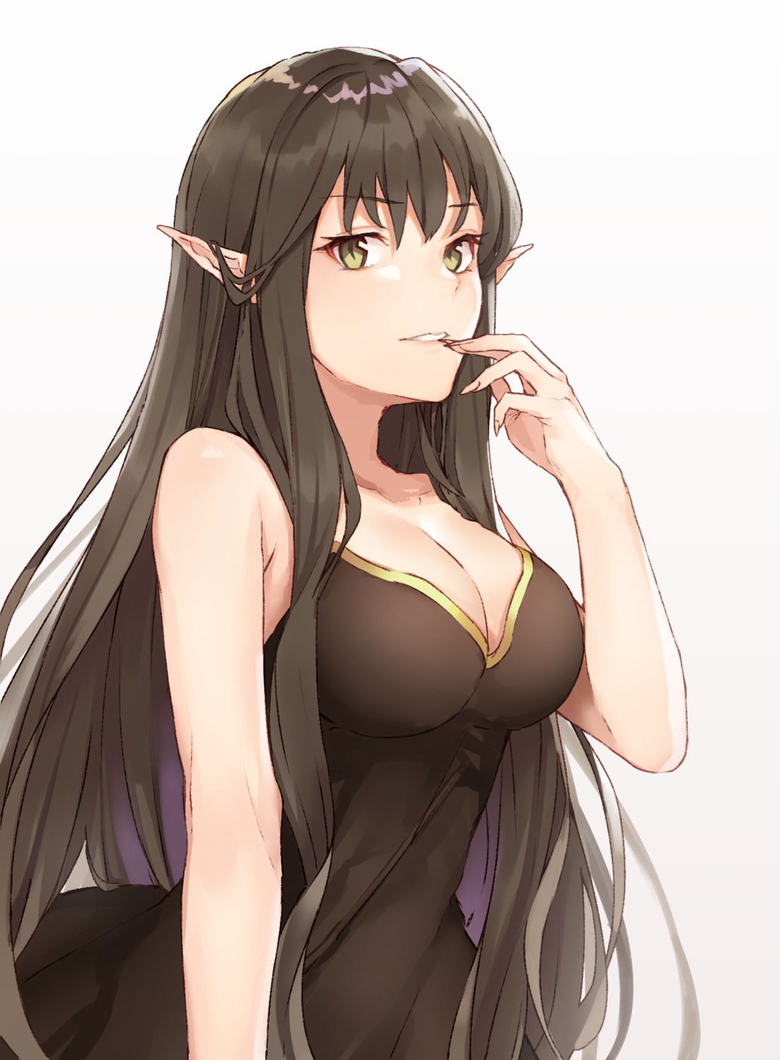 black_cola, cleavage, dress, elf, fate/grand_order, pointy_ears, semiramis_(fate)