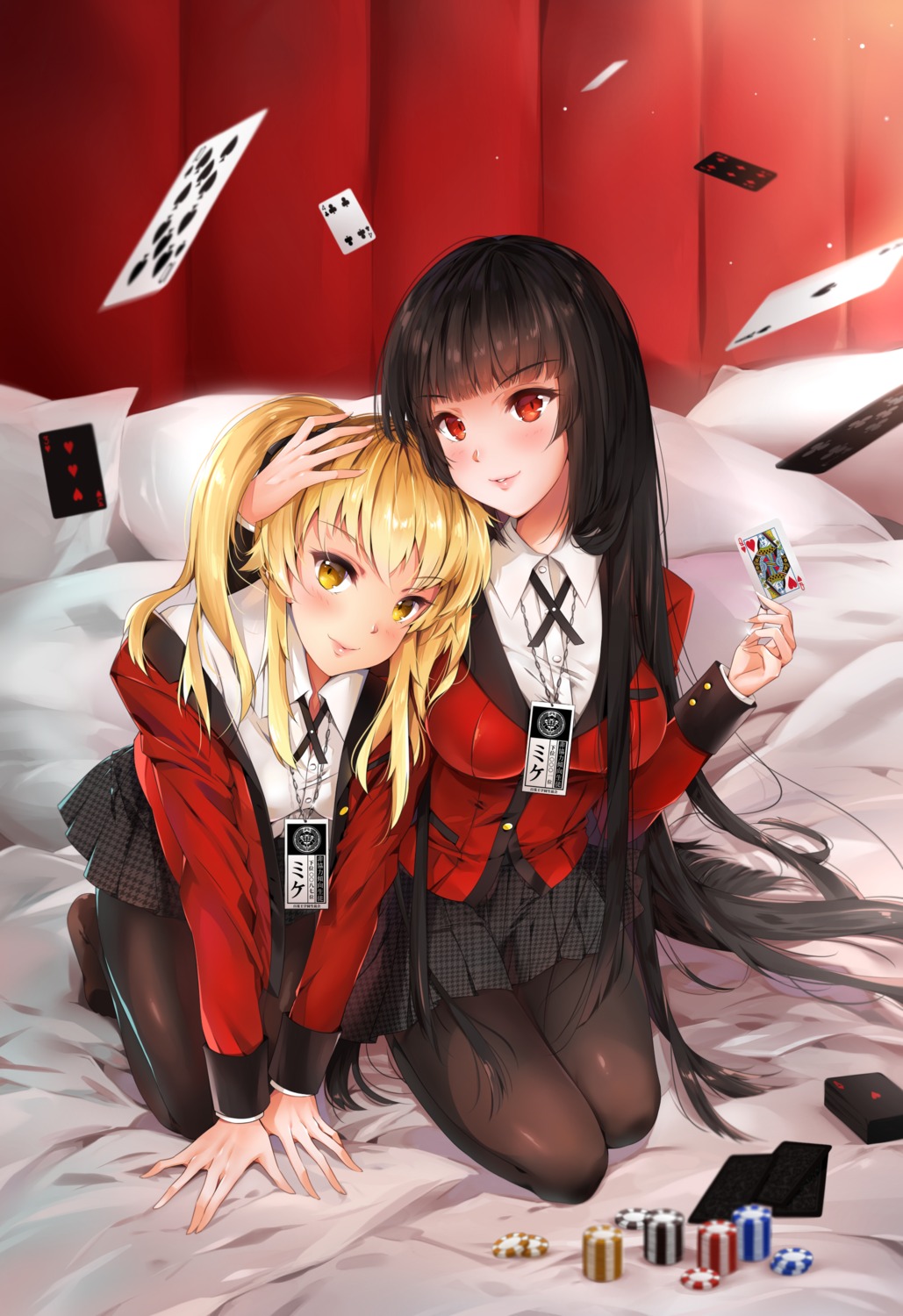 jabami_yumeko, kakegurui, nia_(leafunia), pantyhose, saotome_mary, seifuku
