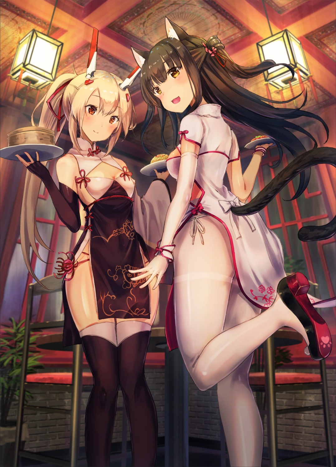 animal_ears, ayanami_(azur_lane), azur_lane, cleavage, heels, nekomimi, pantsu, pantyhose