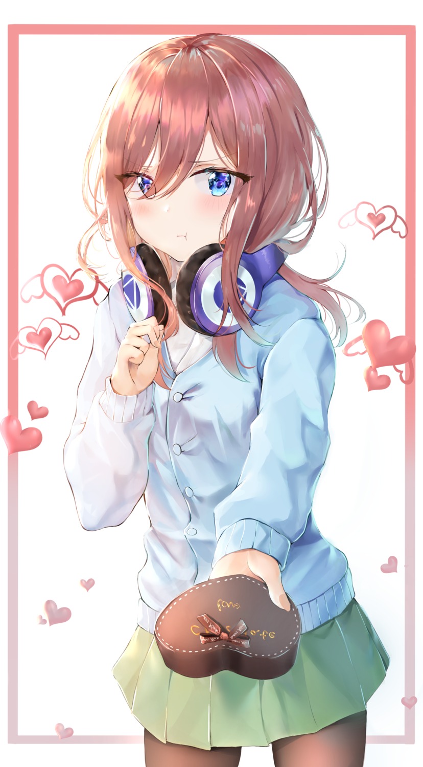 5-toubun_no_hanayome, headphones, nakano_miku, pantyhose, refile, seifuku, sweater, valentine