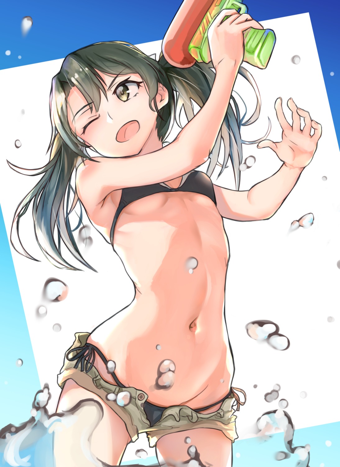 bikini, gun, kabayaki_namazu, kantai_collection, swimsuits, underboob, wet, zuikaku_(kancolle)