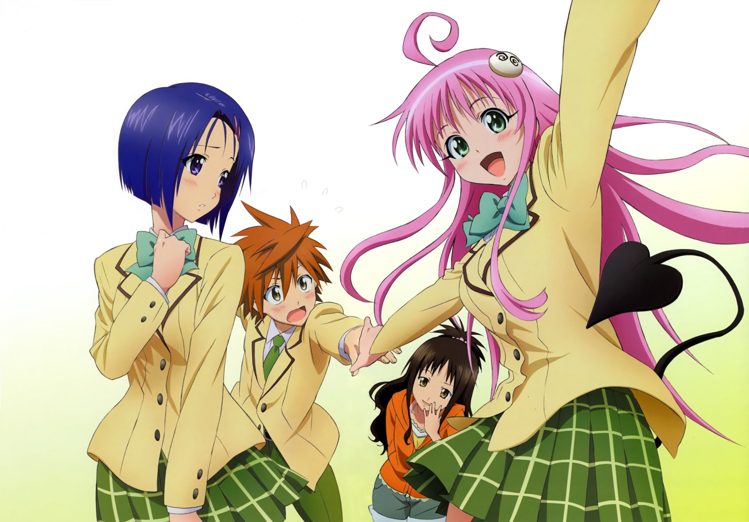 kobayashi_chizuru, lala_satalin_deviluke, sairenji_haruna, seifuku, tail, to_love_ru, yuuki_mikan, yuuki_rito