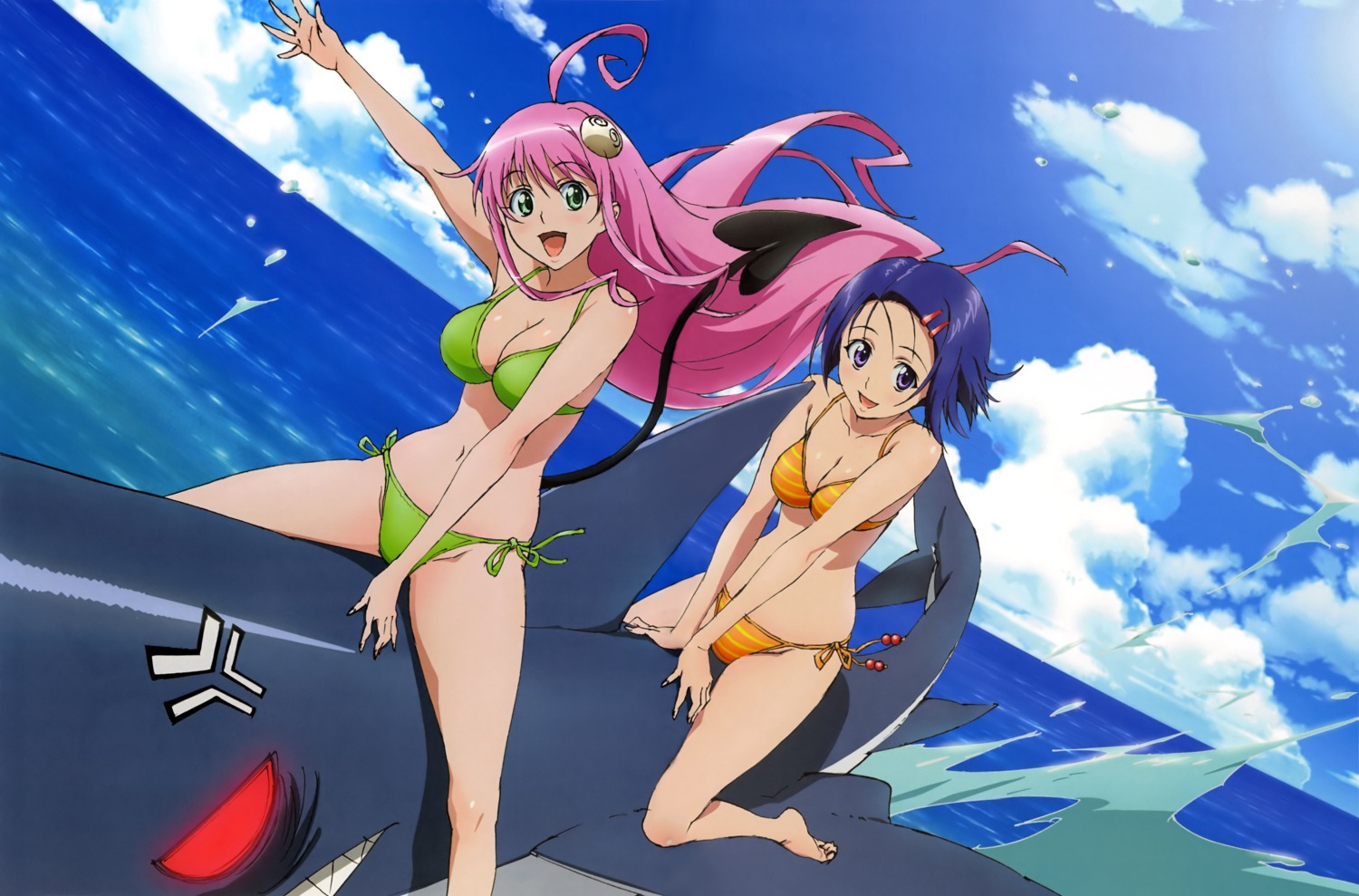 bikini, chikaoka_sunao, cleavage, lala_satalin_deviluke, sairenji_haruna, swimsuits, tail, to_love_ru