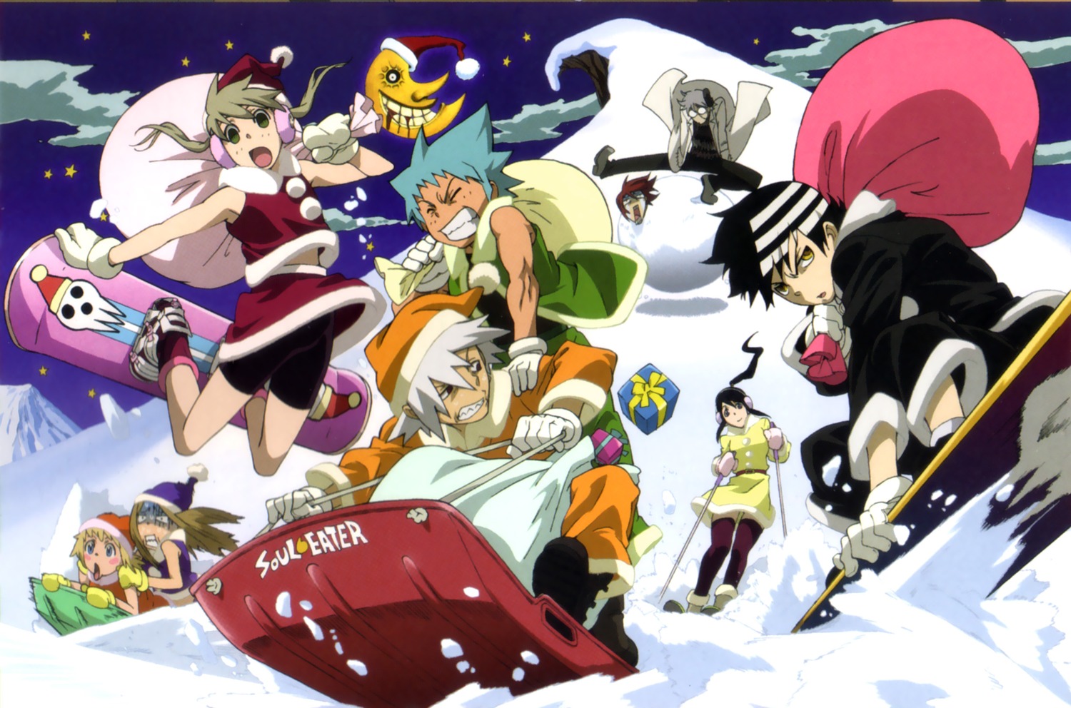 black_star, christmas, death_the_kid, dr_franken_stein, elizabeth_thompson, maka_albarn, nakatsukasa_tsubaki, patricia_thompson