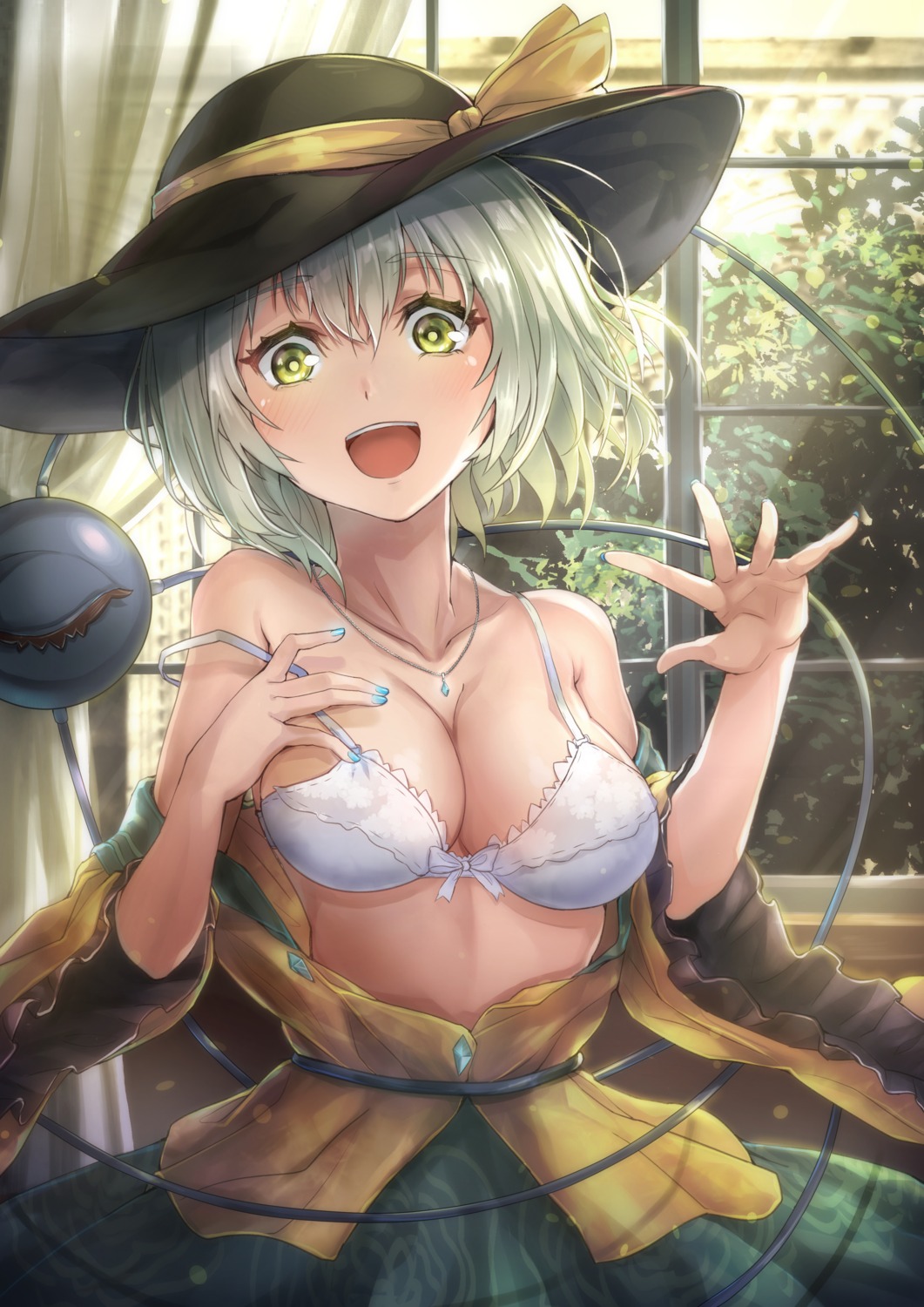 bra, cleavage, daiya, komeiji_koishi, open_shirt, touhou