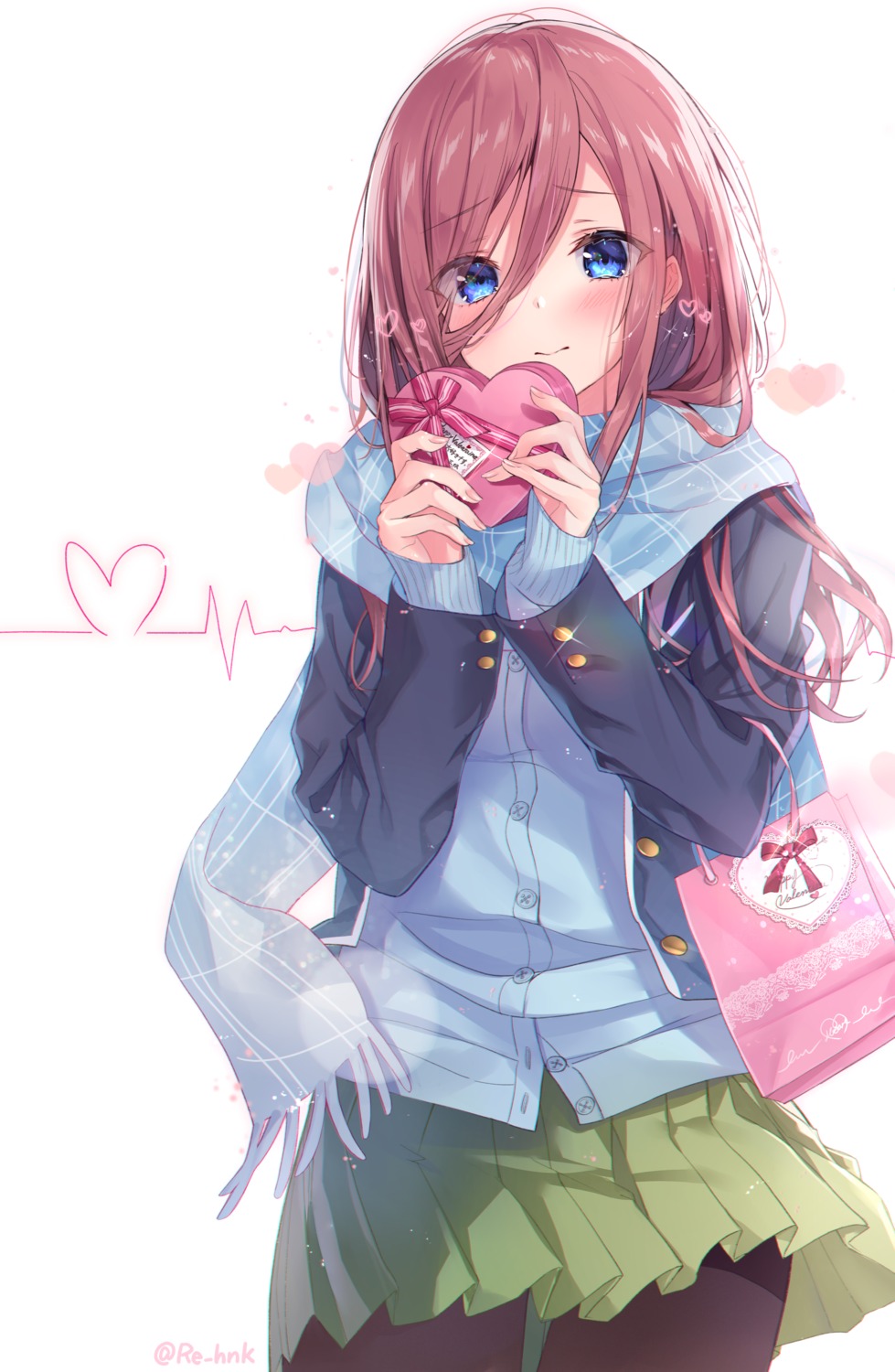 5-toubun_no_hanayome, nakano_miku, pantyhose, sakura_honoka_(srhk0623), seifuku, sweater, valentine