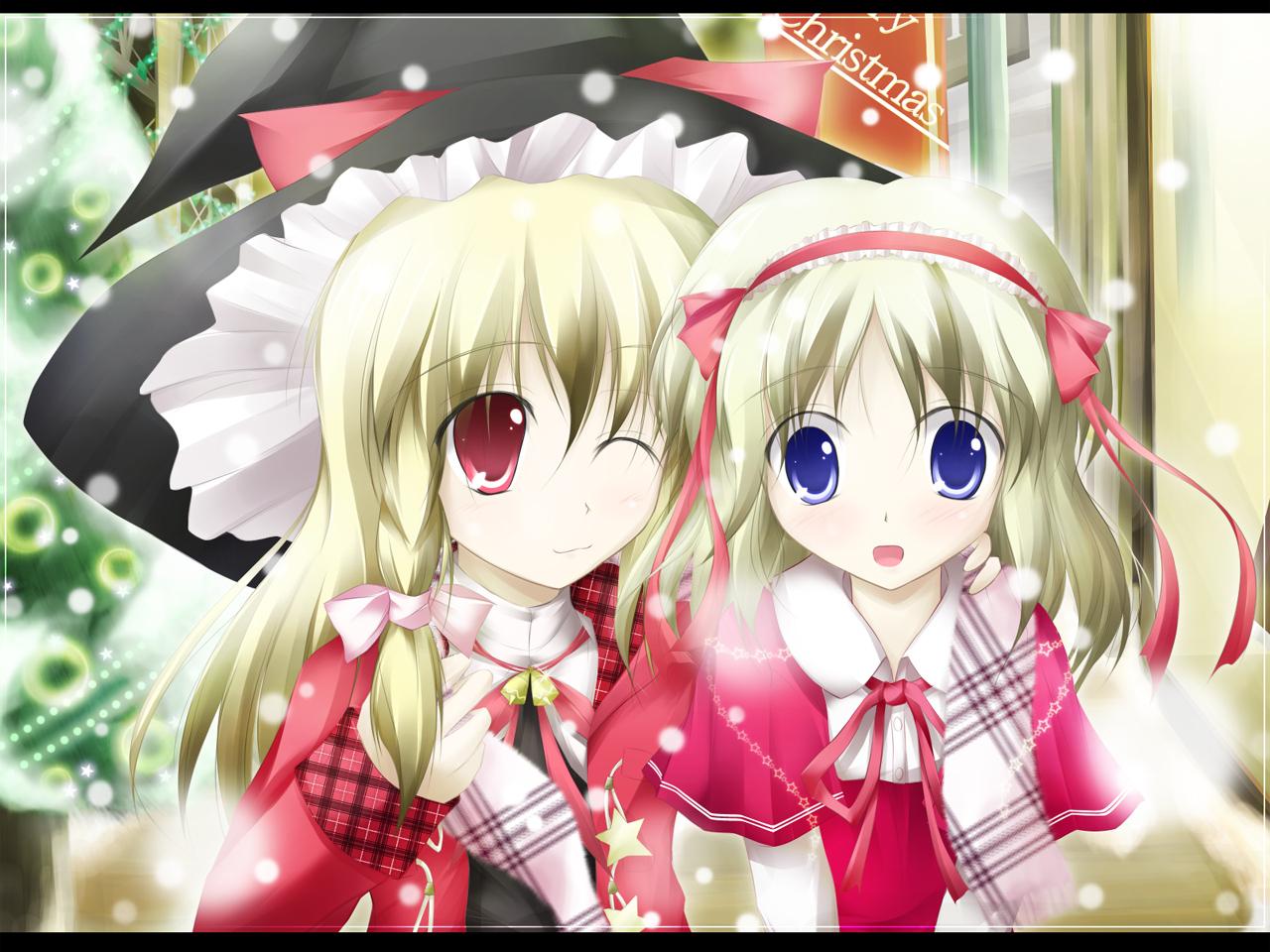 alice_margatroid, christmas, desuno, kirisame_marisa, touhou, wallpaper