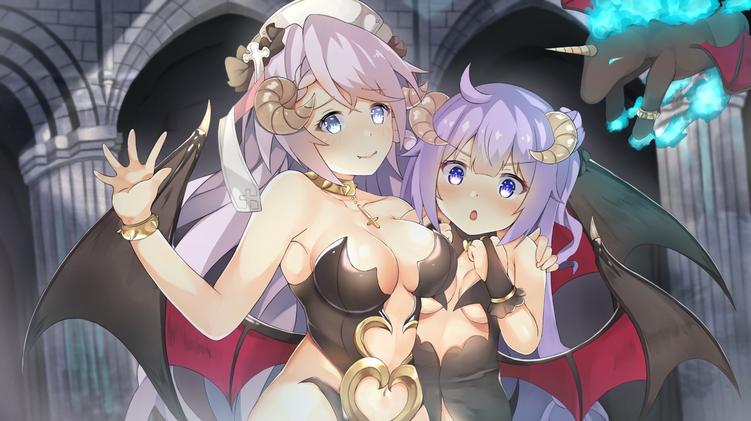 azur_lane, breast_hold, cleavage, halloween, horns, no_bra, sylux, unicorn_(azur_lane)
