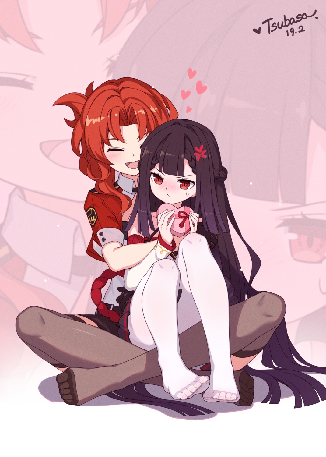 benghuai_xueyuan, feet, murata_himeko, mushoku_kika, pantsu, pantyhose, thighhighs, tsubasa_tsubasa, valentine, yuri