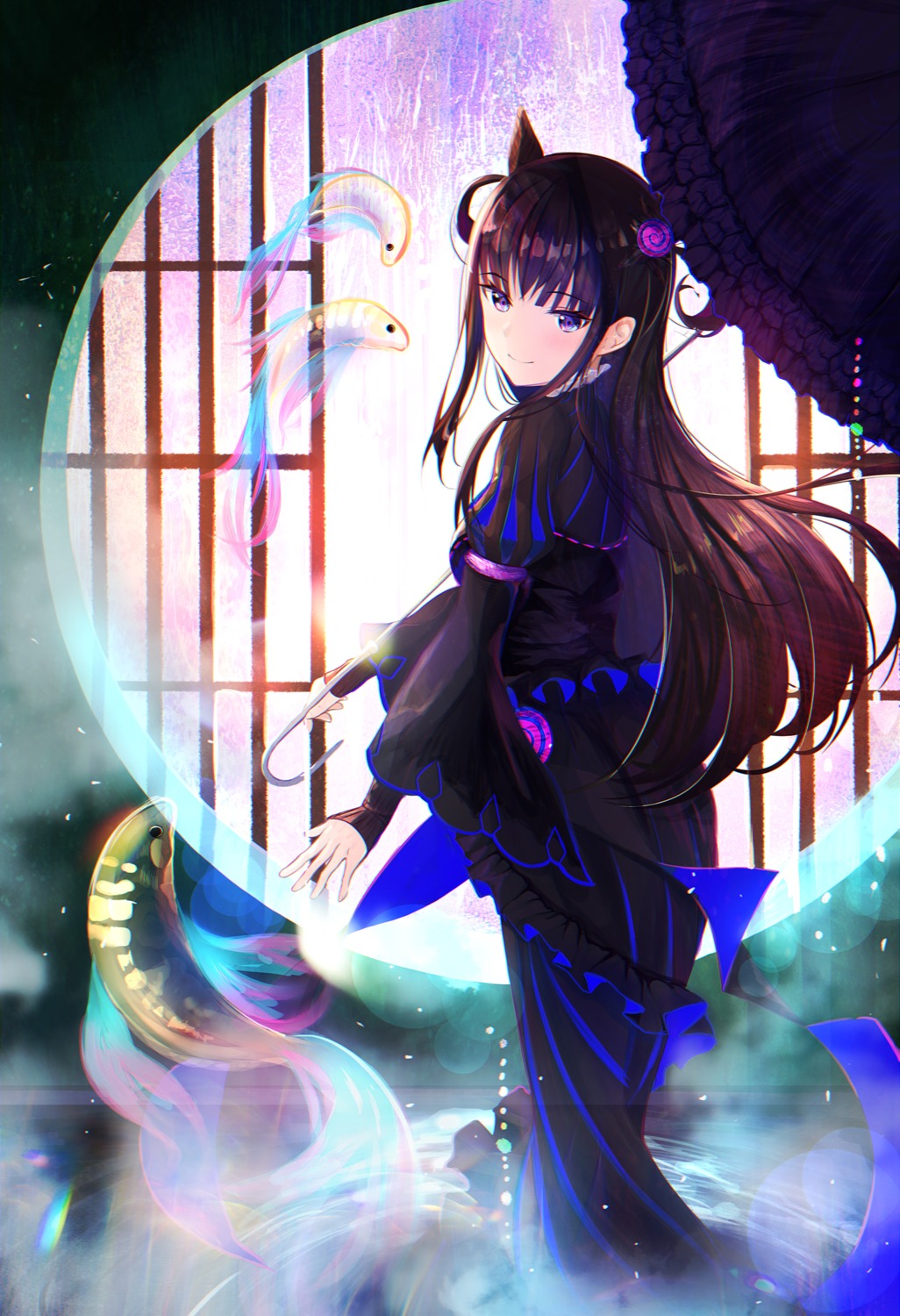 dress, fate/grand_order, murasaki_shikibu_(fate), pray_(furei), umbrella