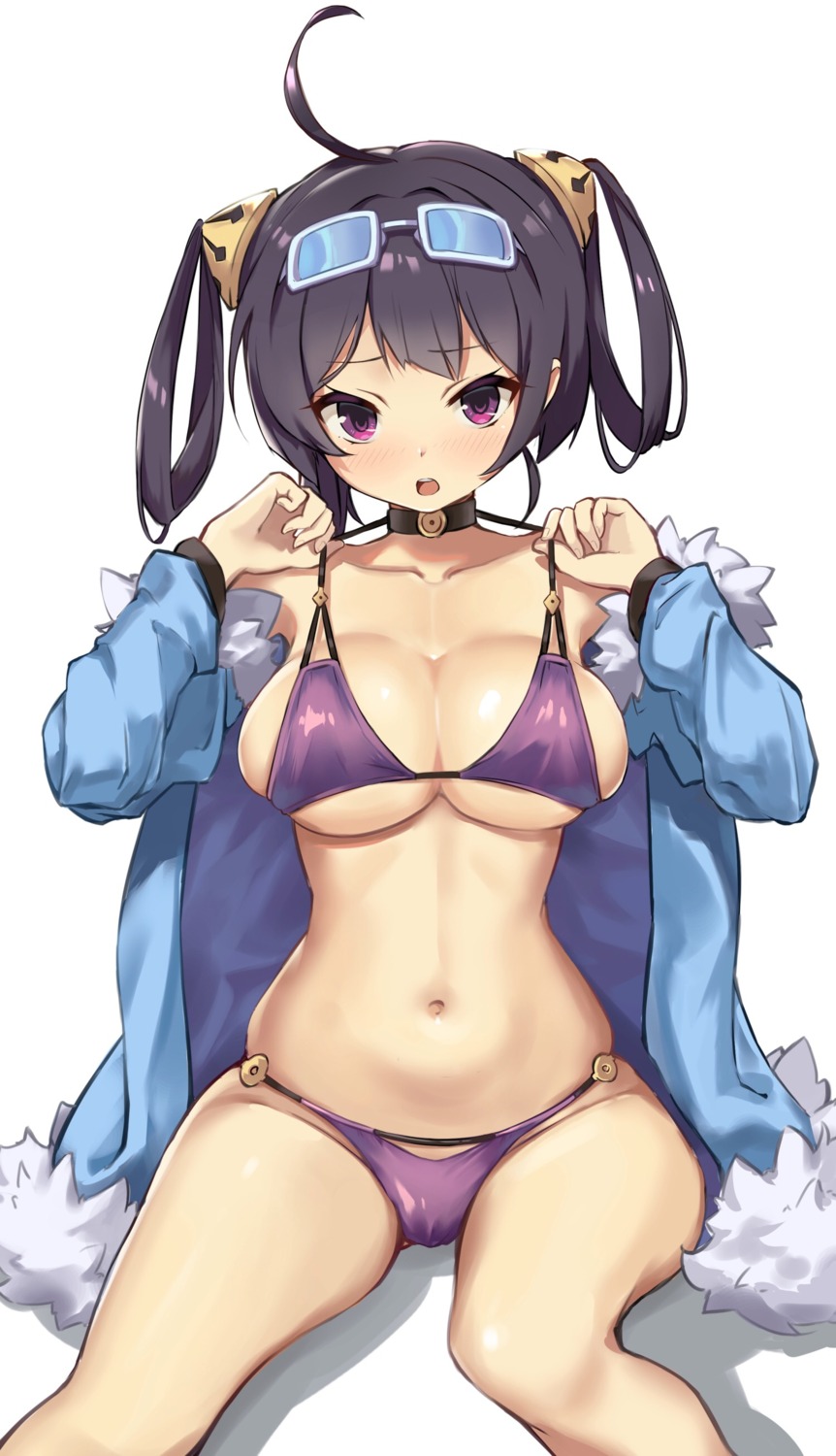 azur_lane, basil_(st_1), bikini, megane, ning_hai_(azur_lane), open_shirt, swimsuits