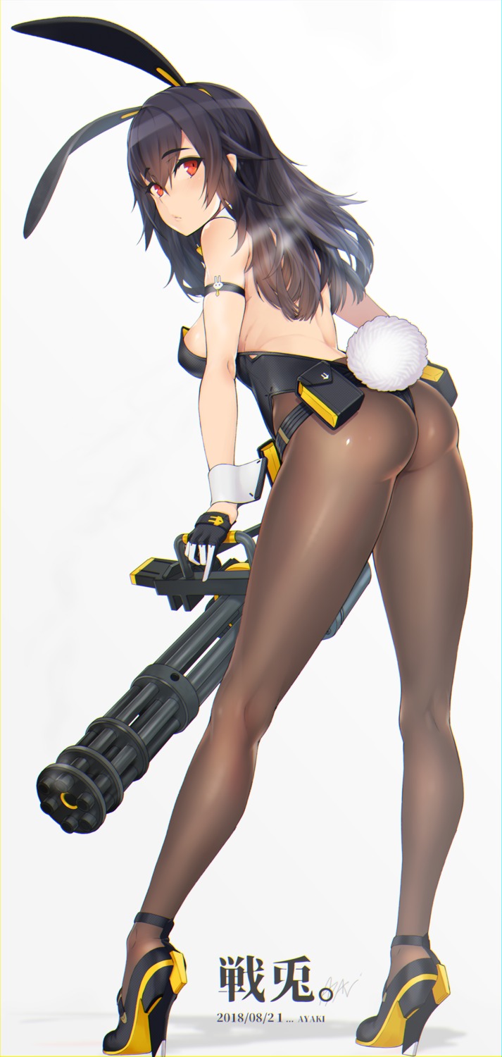 animal_ears, ass, ayaki, bunny_ears, bunny_girl, gun, heels, pantyhose
