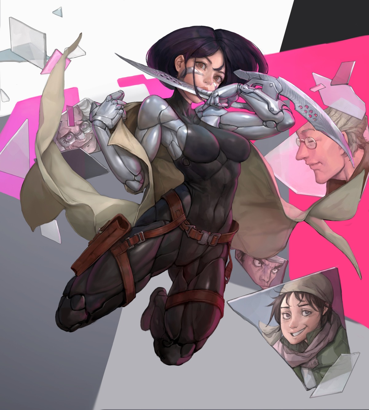 gally, gunnm, leotard, mecha_musume, megane, namgwon_lee, weapon