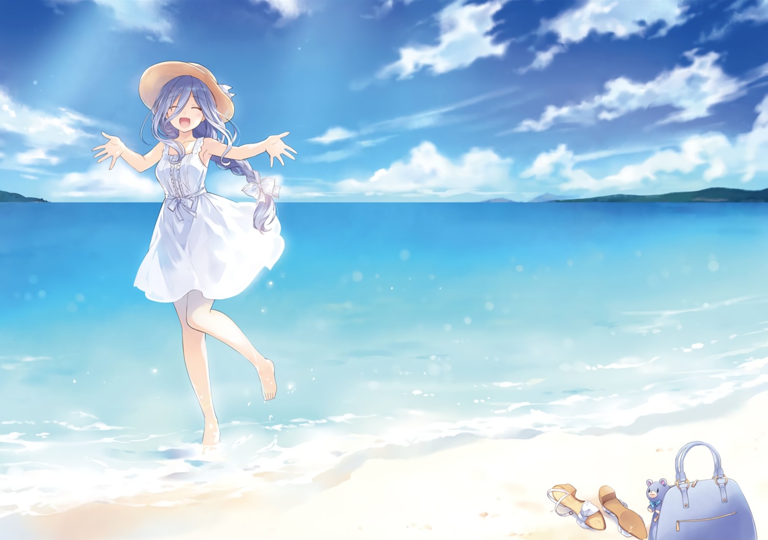 date_a_live, detexted, dress, landscape, summer_dress, takamiya_mio, tsunako, wet