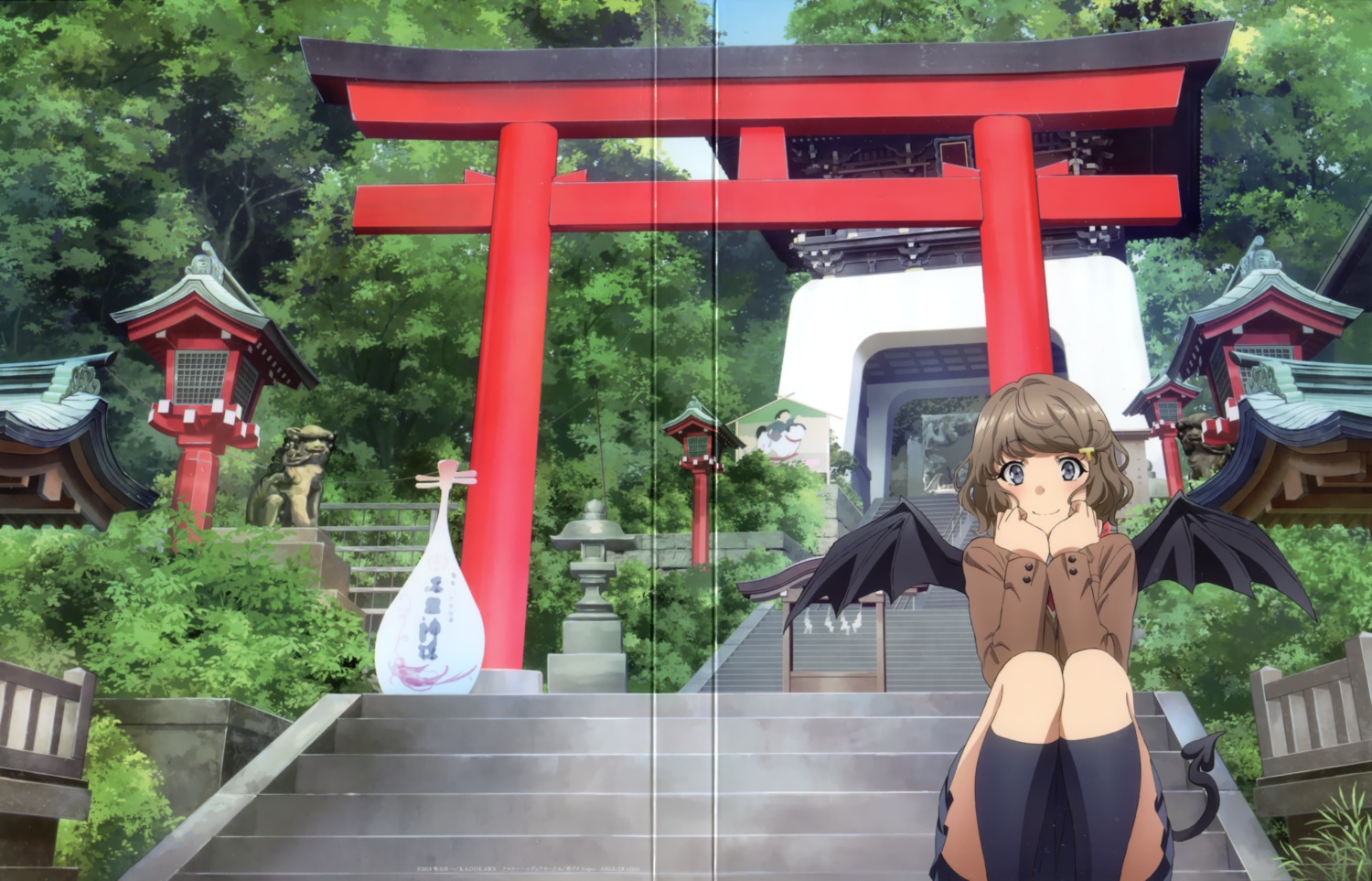crease, koga_tomoe, landscape, seifuku, seishun_buta_yarou, tail, tamura_satomi, wings