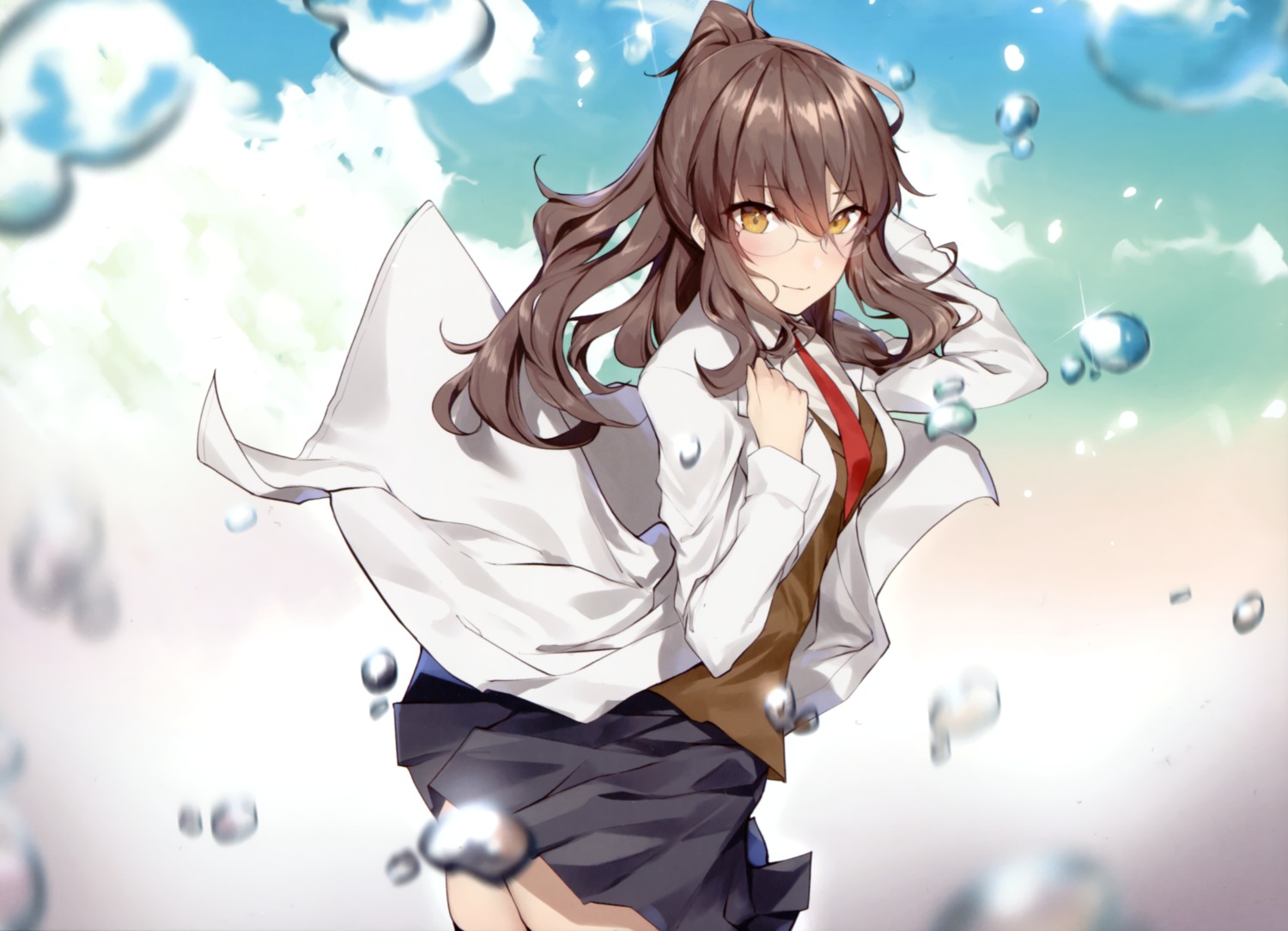 futaba_rio, megane, seifuku, seishun_buta_yarou, skirt_lift, thighhighs, yaman