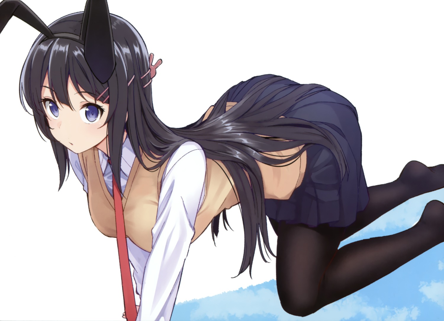 animal_ears, bunny_ears, musk_tiger, pantyhose, sakurajima_mai, seifuku, seishun_buta_yarou, sweater